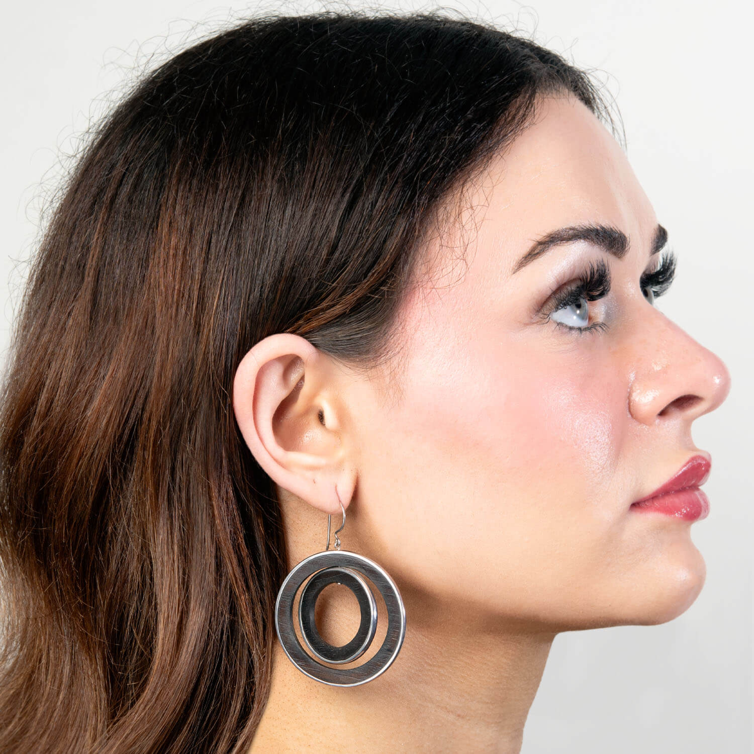 Vintage Sterling Silver & Wood Double Hoop Earrings