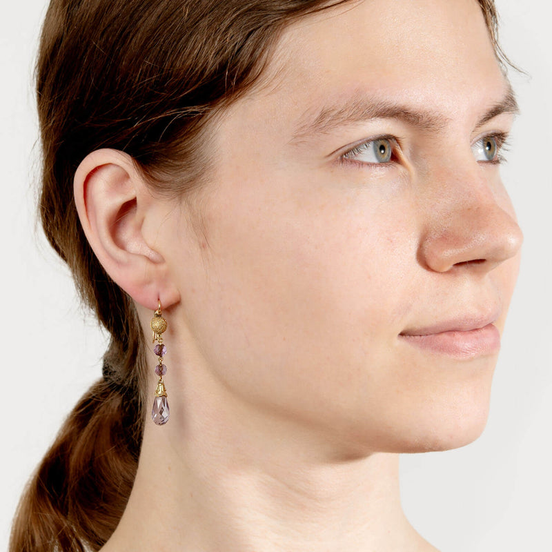 Victorian 14k Etruscan Faceted Amethyst Drop Earrings
