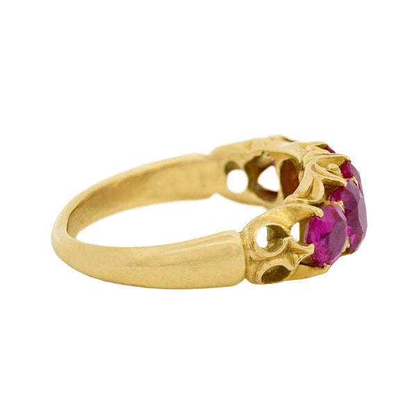 Art Nouveau 18k No Heat Burmese Ruby Five Stone Ring