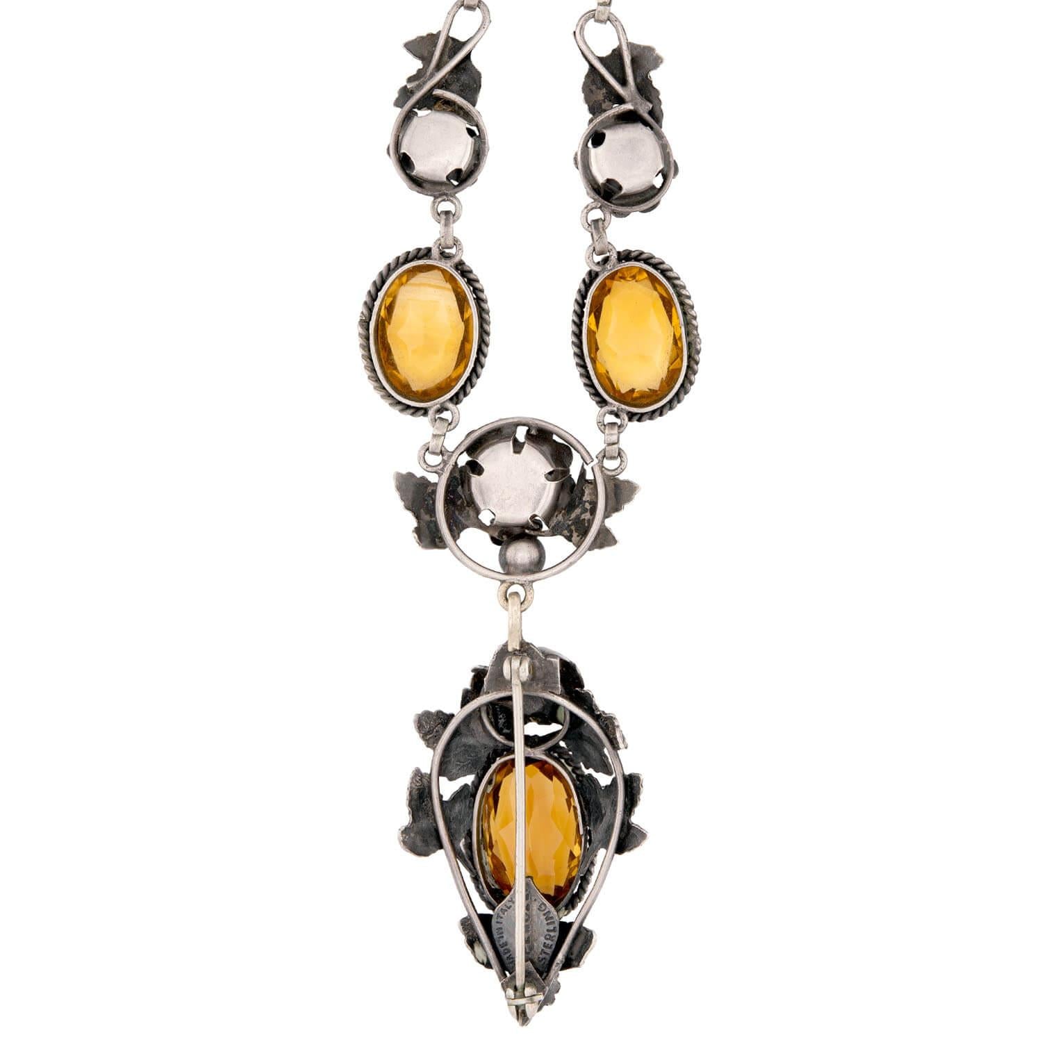 PERUZZI Art Nouveau Sterling Silver Citrine Floral Necklace
