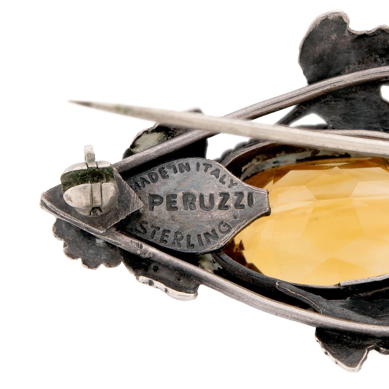 PERUZZI Art Nouveau Sterling Silver Citrine Floral Necklace