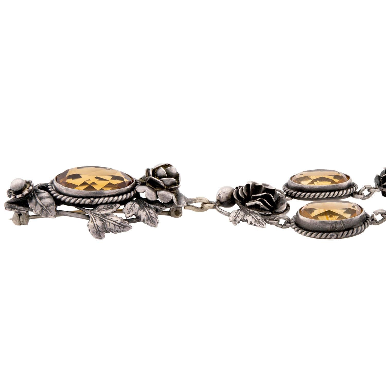 PERUZZI Art Nouveau Sterling Silver Citrine Floral Necklace