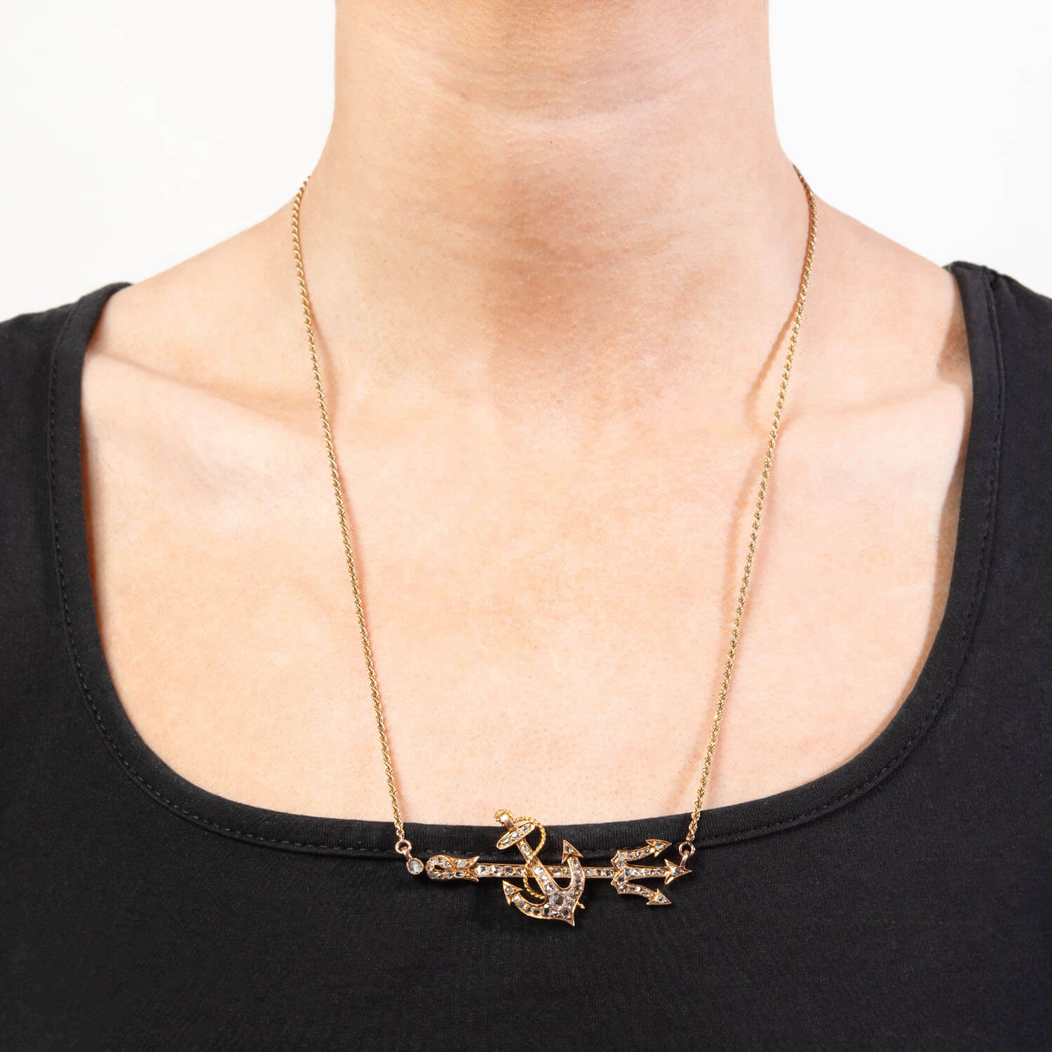 Victorian 18k Diamond Anchor and Trident Necklace