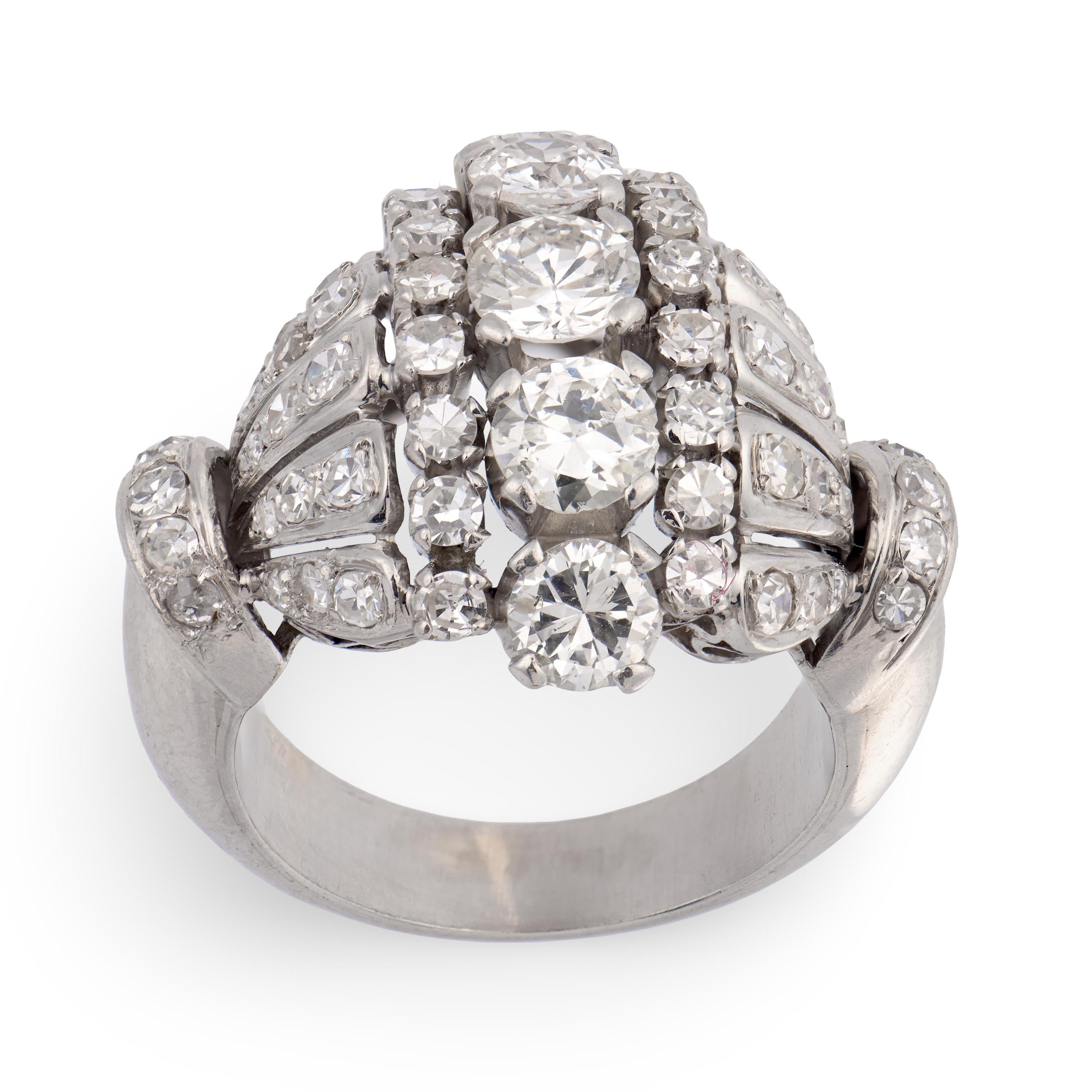 Retro Platinum Diamond Statement Ring