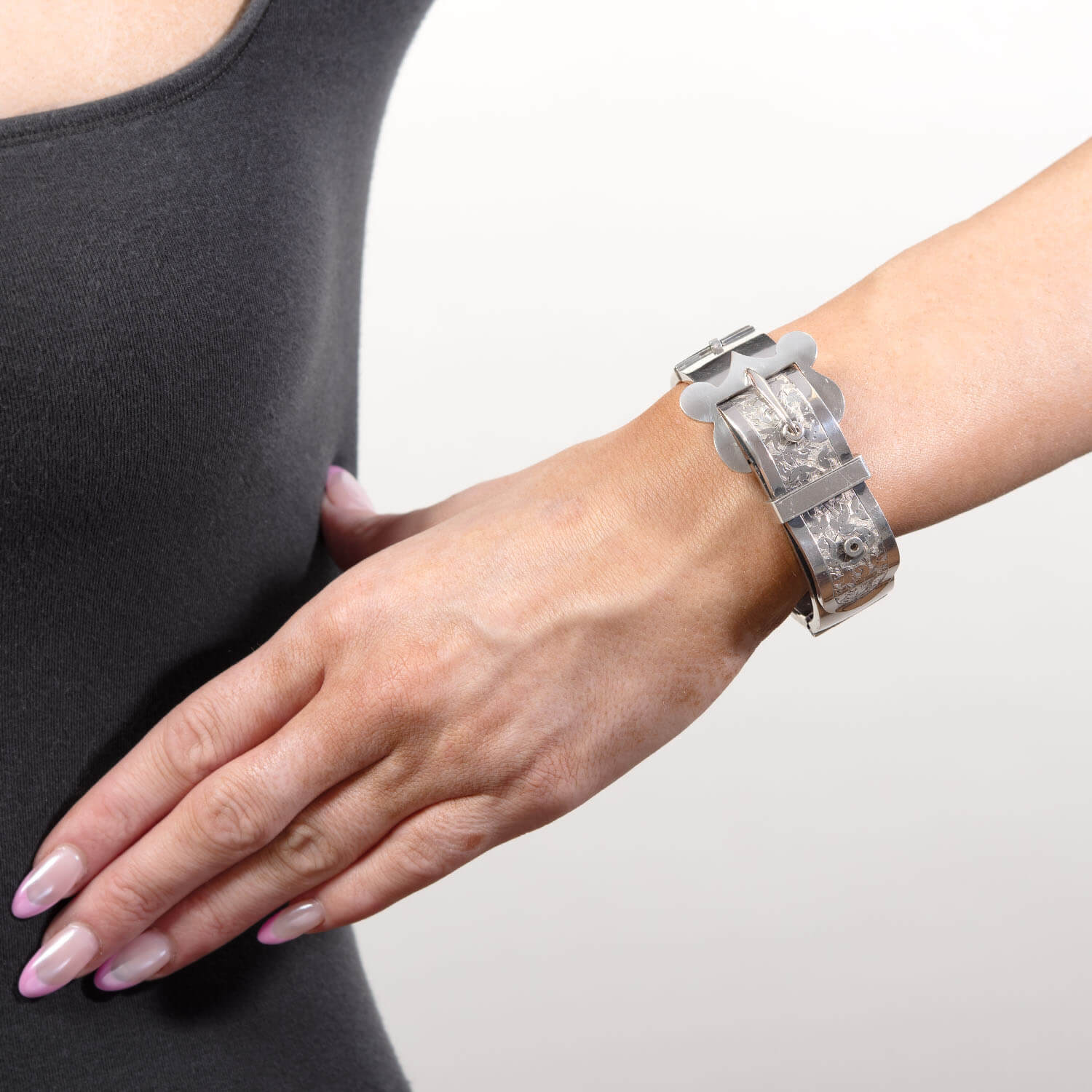 Victorian Sterling Silver Buckle Bangle Bracelet