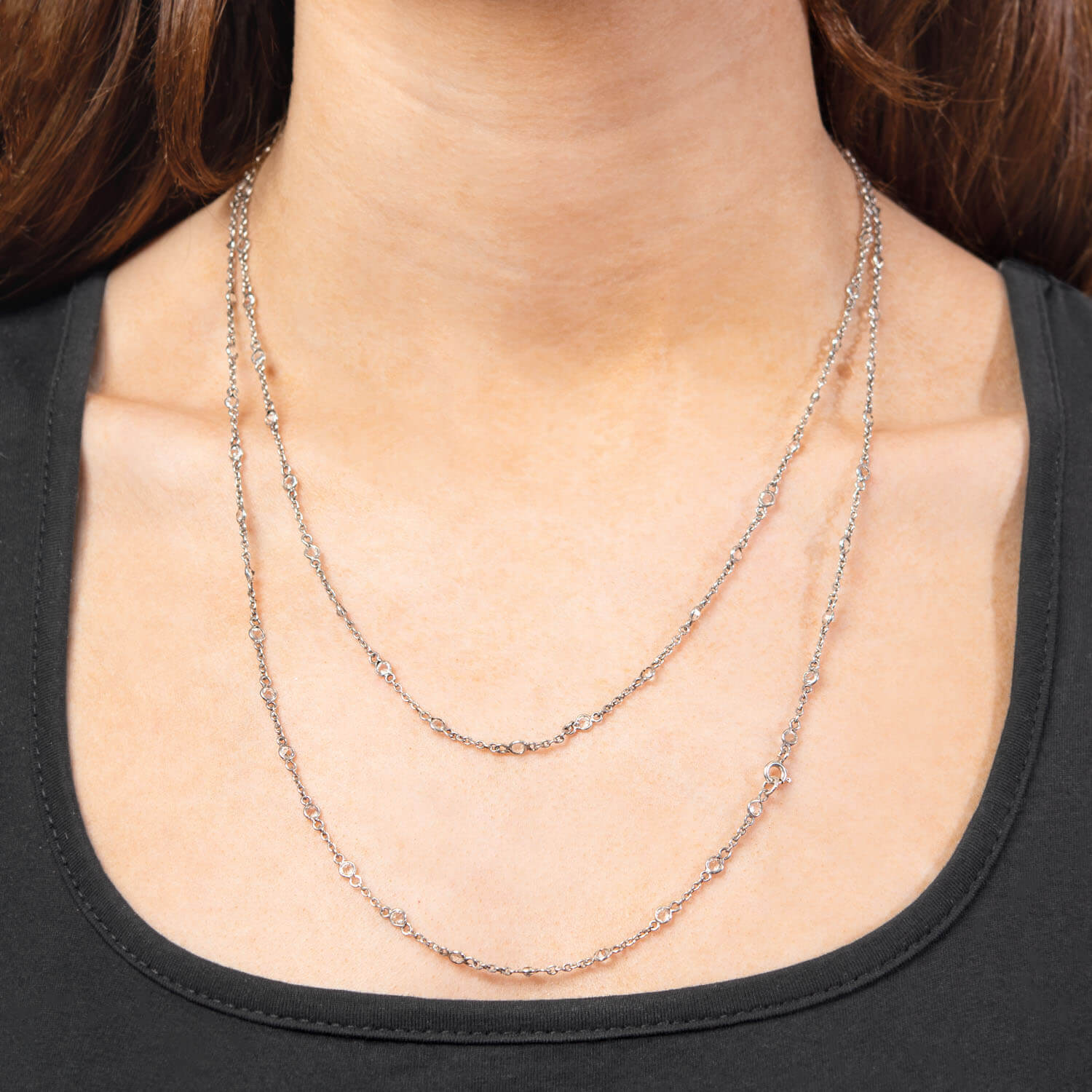 Art Deco Sterling Silver Rock Quartz Crystal "Diamonds-by-the-Yard" Chain