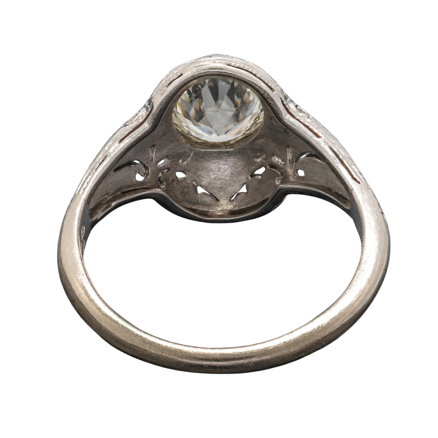 Edwardian 14kt White Gold + Old European Cut Diamond Engagement Ring 1.18ctw
