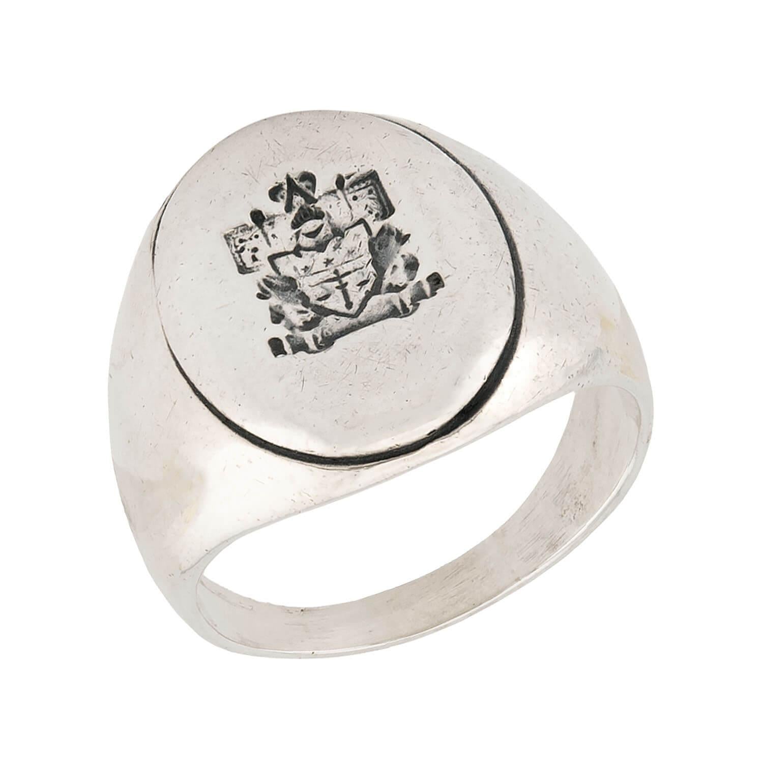 Victorian Sterling Silver Crest Signet Ring