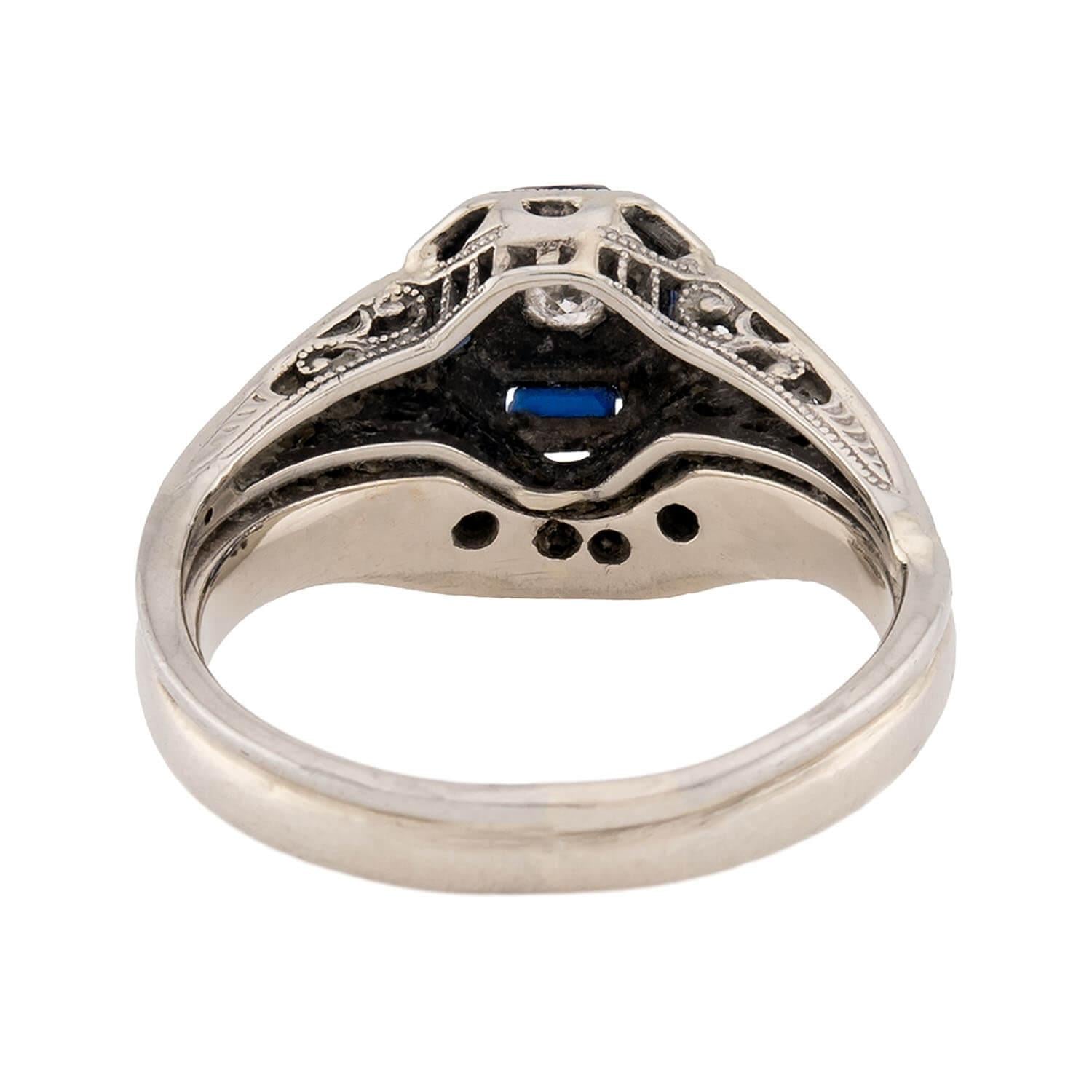 Art Deco 18k Diamond and Sapphire Engagement Ring Set