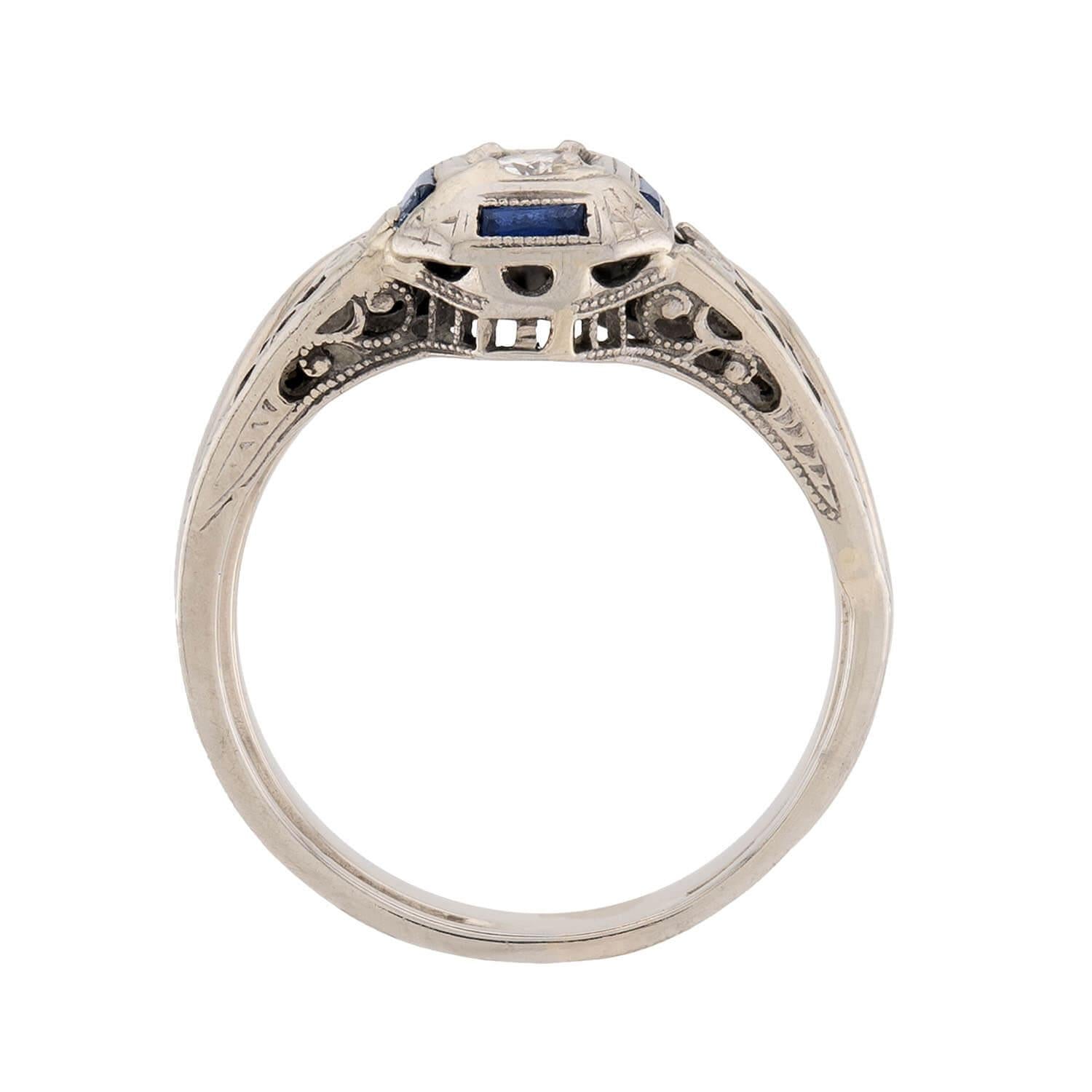 Art Deco 18k Diamond and Sapphire Engagement Ring Set