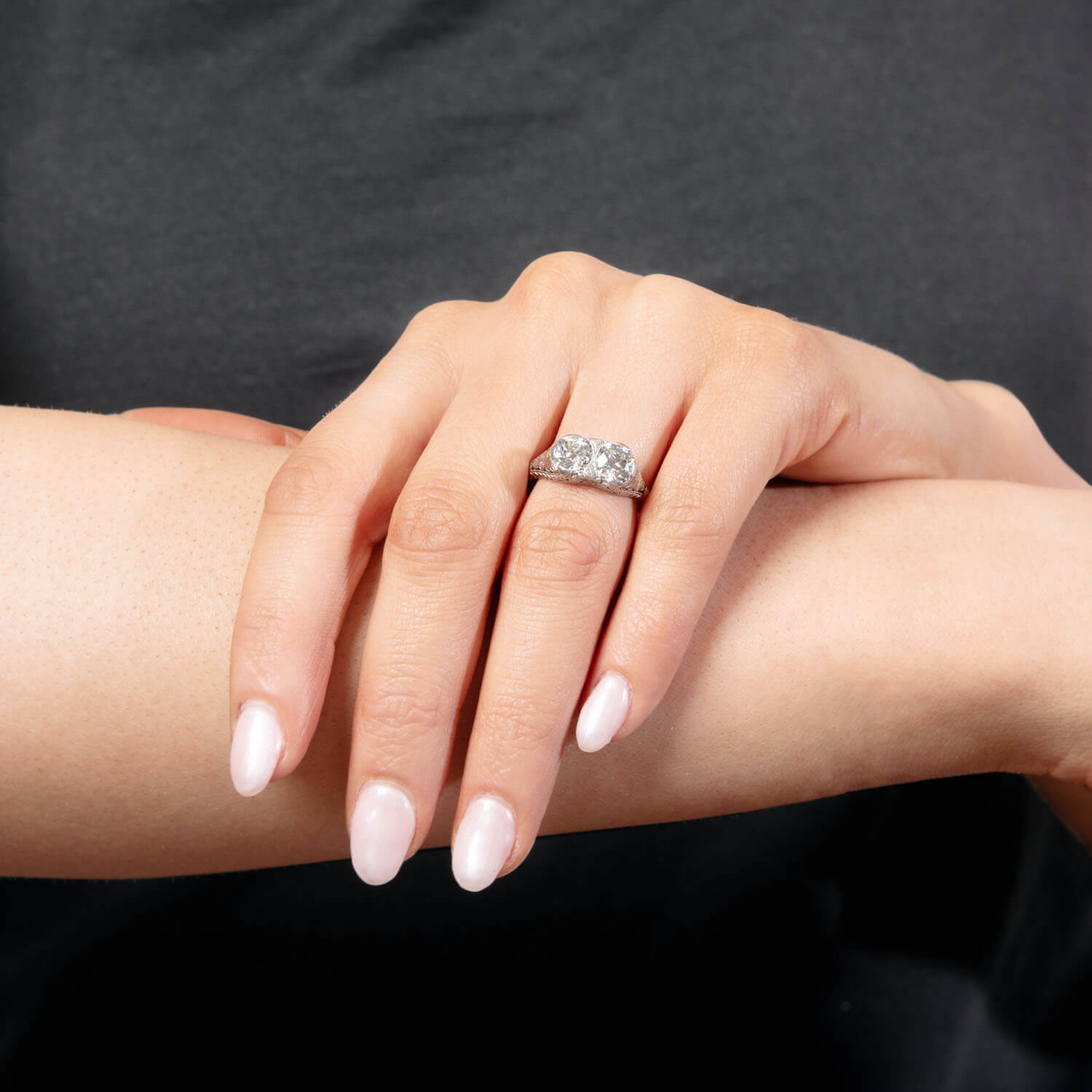 Art Deco Platinum Diamond 2 Stone Engagement Ring 2.20ctw