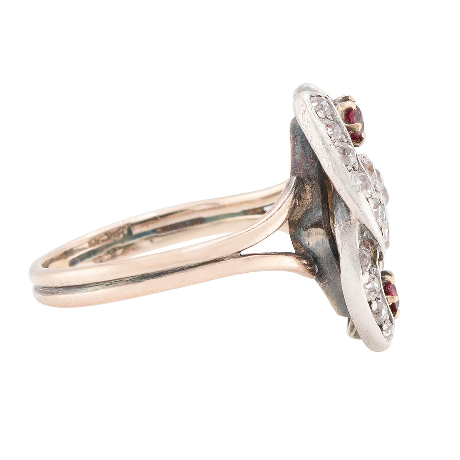 Victorian 14k/Sterling Silver Diamond and Ruby Double Horseshoe Ring
