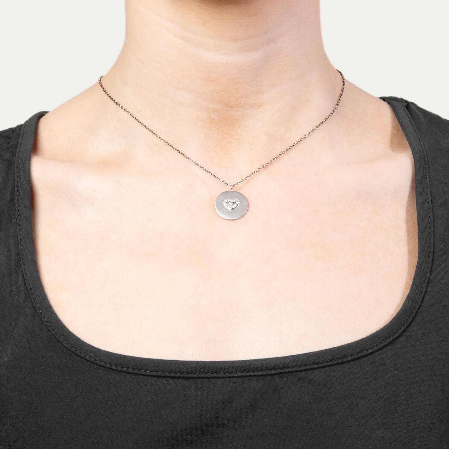 Estate 14k Diamond Heart Disc Pendant
