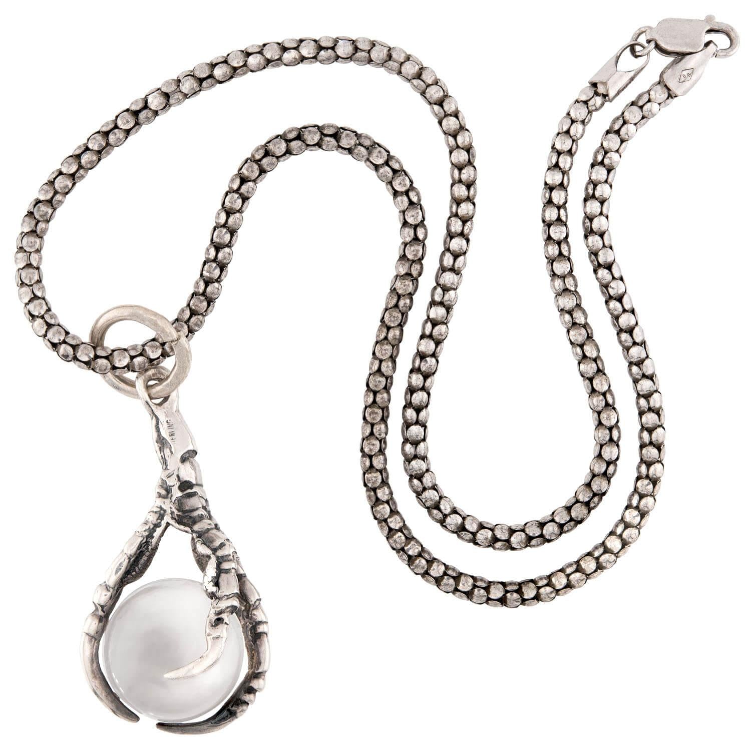 Victorian Sterling Silver Pool of Light Claw Pendant Necklace