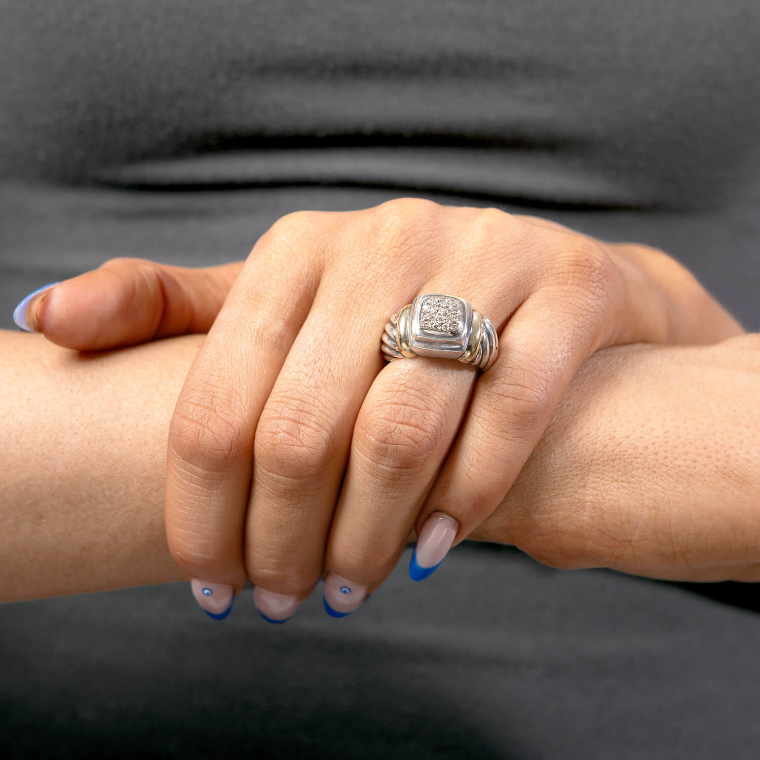 DAVID YURMAN Estate 18k & Sterling Silver Pavé Ring