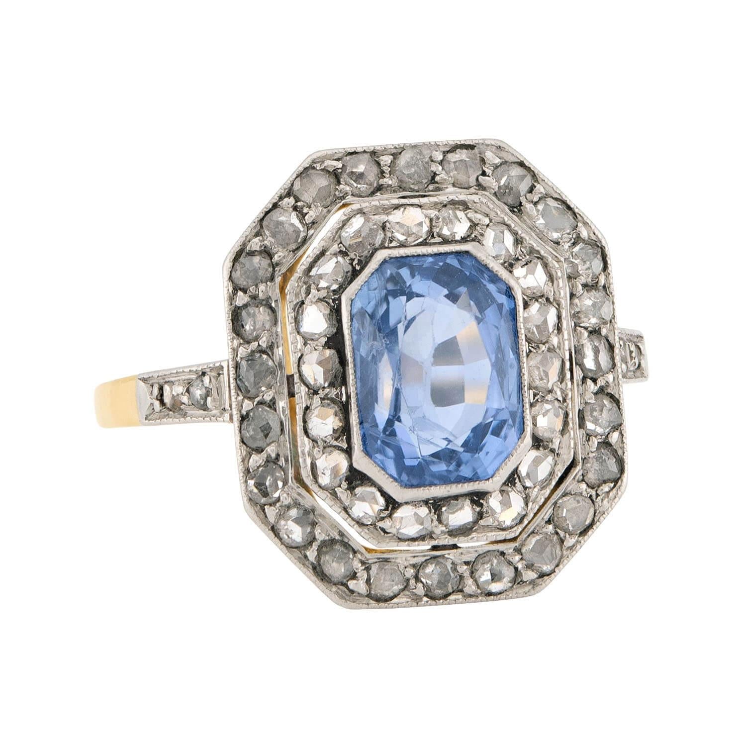 Edwardian French 18k & Platinum Sapphire Diamond Ring
