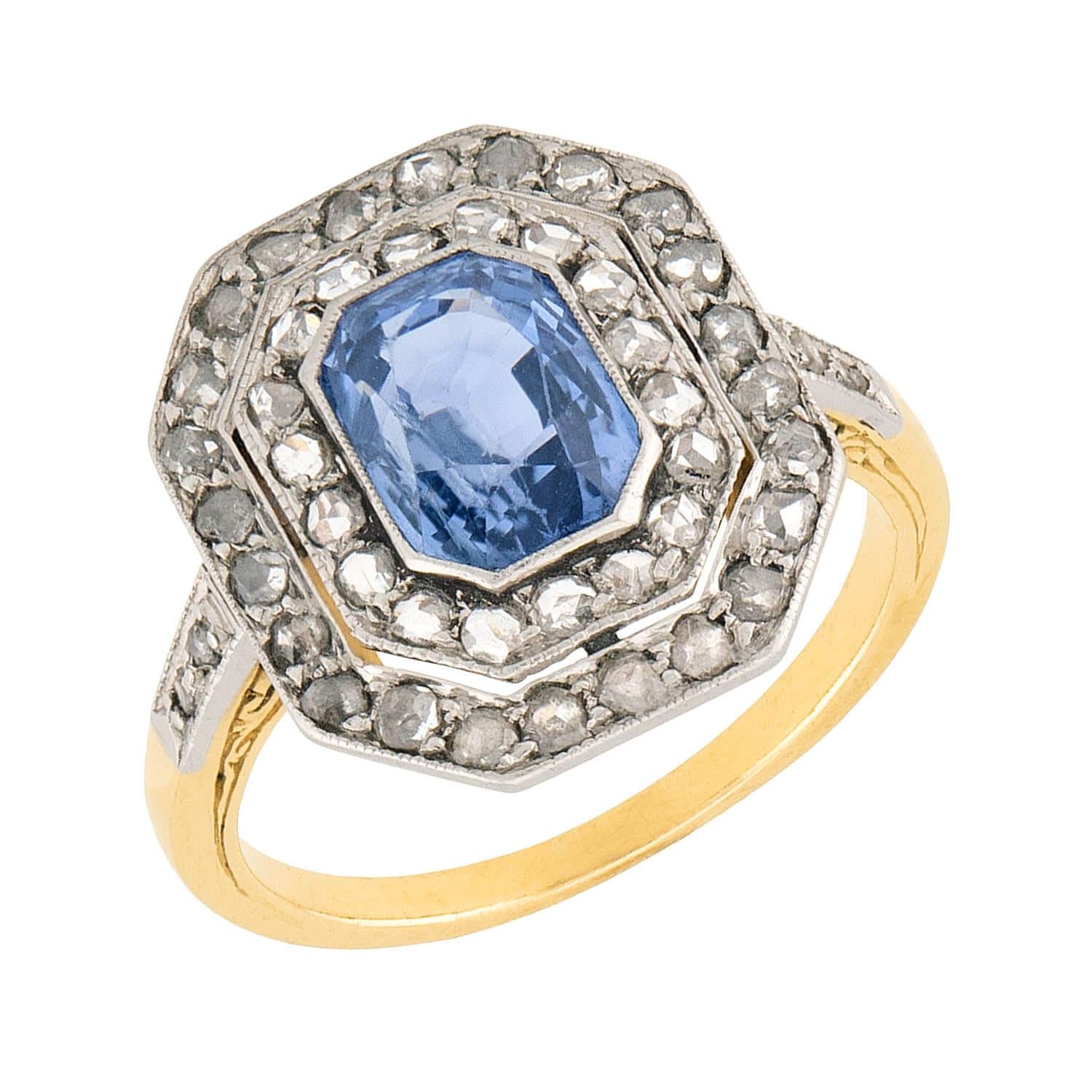Edwardian French 18k & Platinum Sapphire Diamond Ring