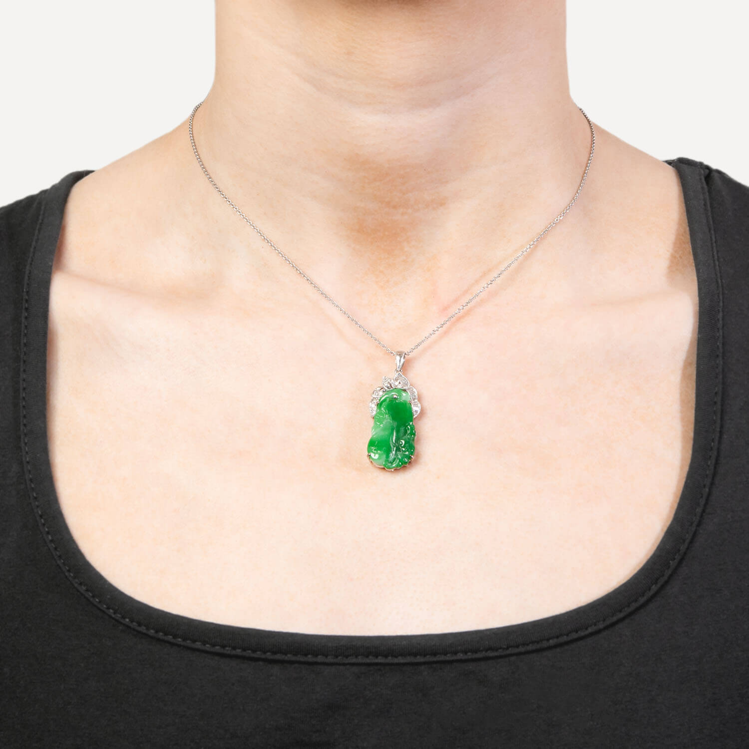 Estate 18k Jade and Diamond Pendant Necklace