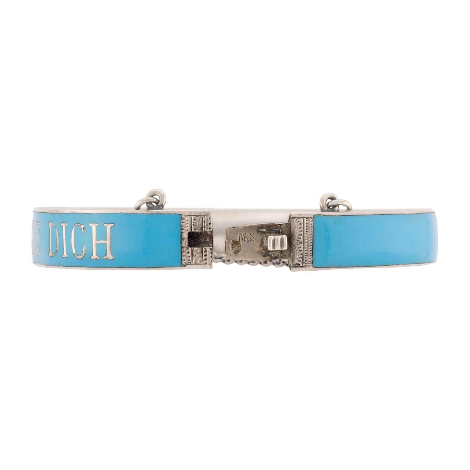 Victorian Sterling Silver Blue Enamel Hinged Bangle