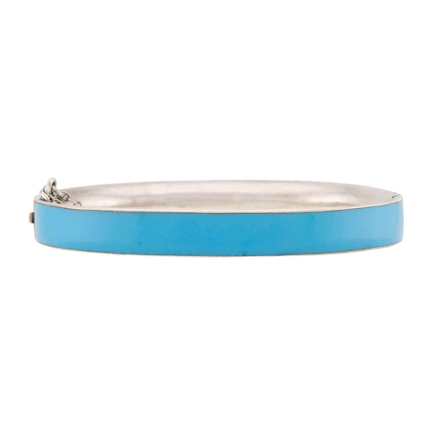 Victorian Sterling Silver Blue Enamel Hinged Bangle