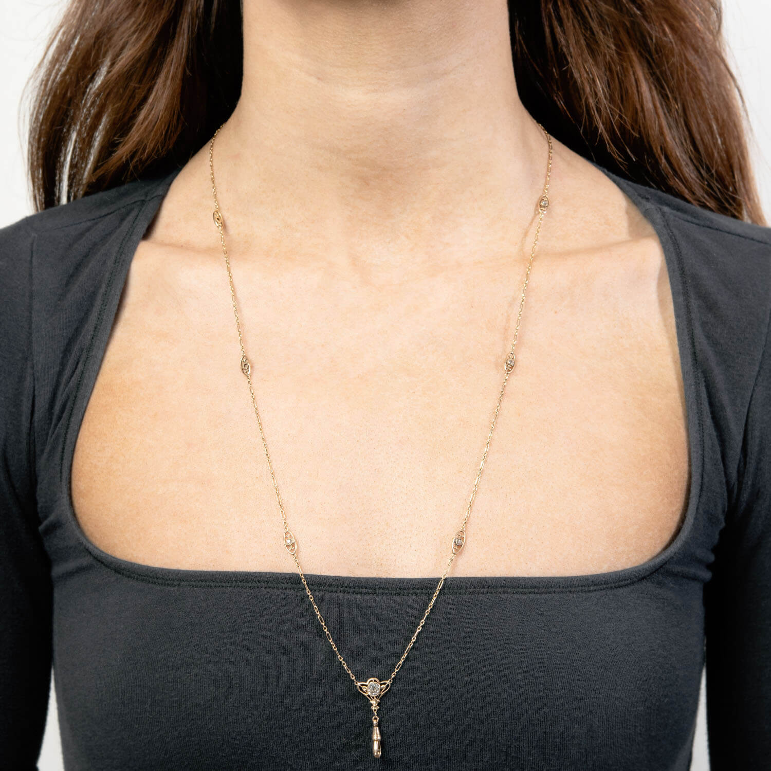 Art Nouveau 14k Diamond Lorgnette Chain