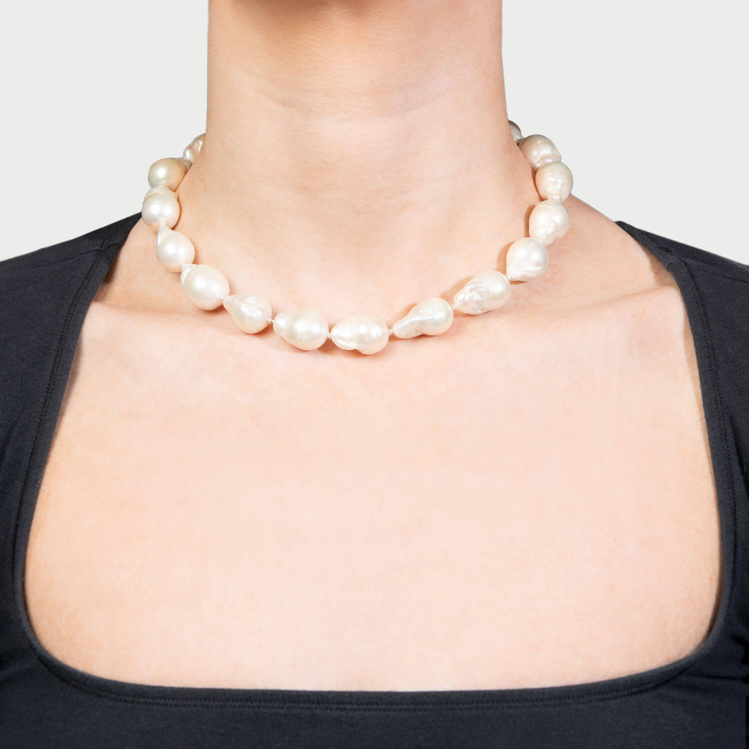 Estate 18k Baroque Pearl and Diamond Necklace