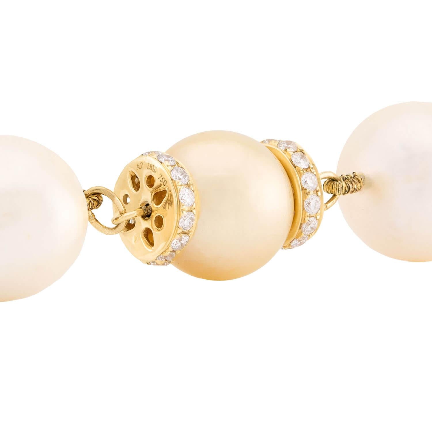 Estate 18k Baroque Pearl and Diamond Necklace