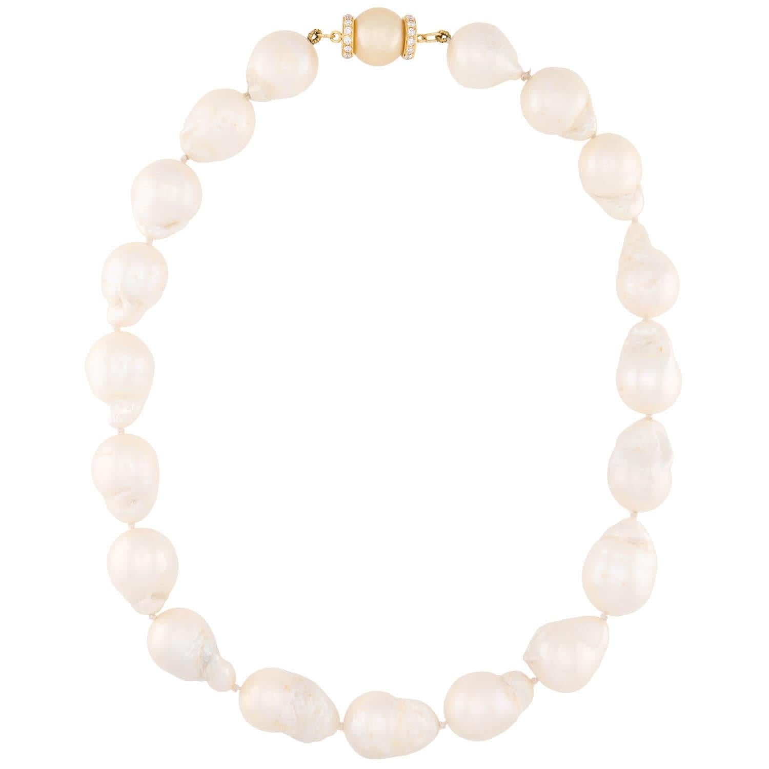 Estate 18k Baroque Pearl and Diamond Necklace