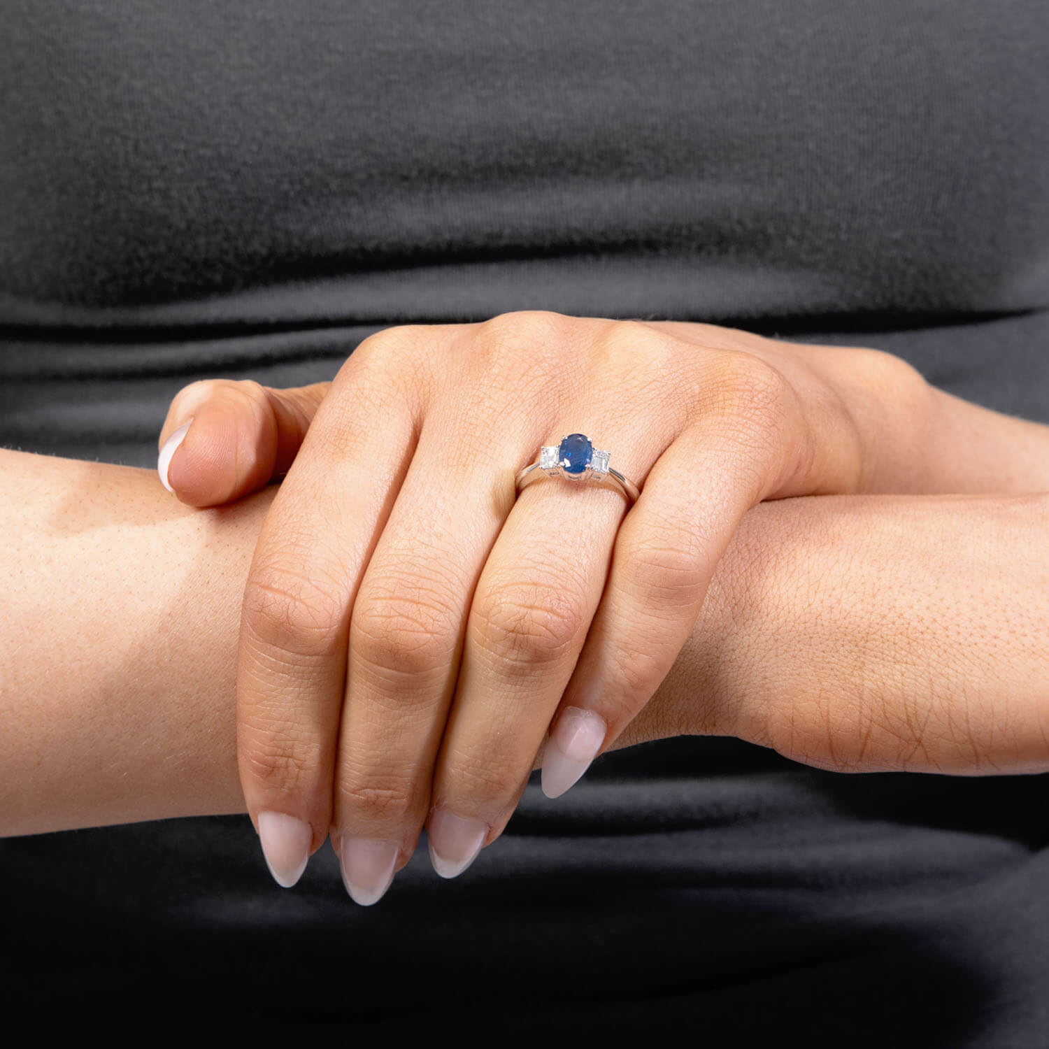 Estate 18k Sapphire and Diamond Three-Stone Ring