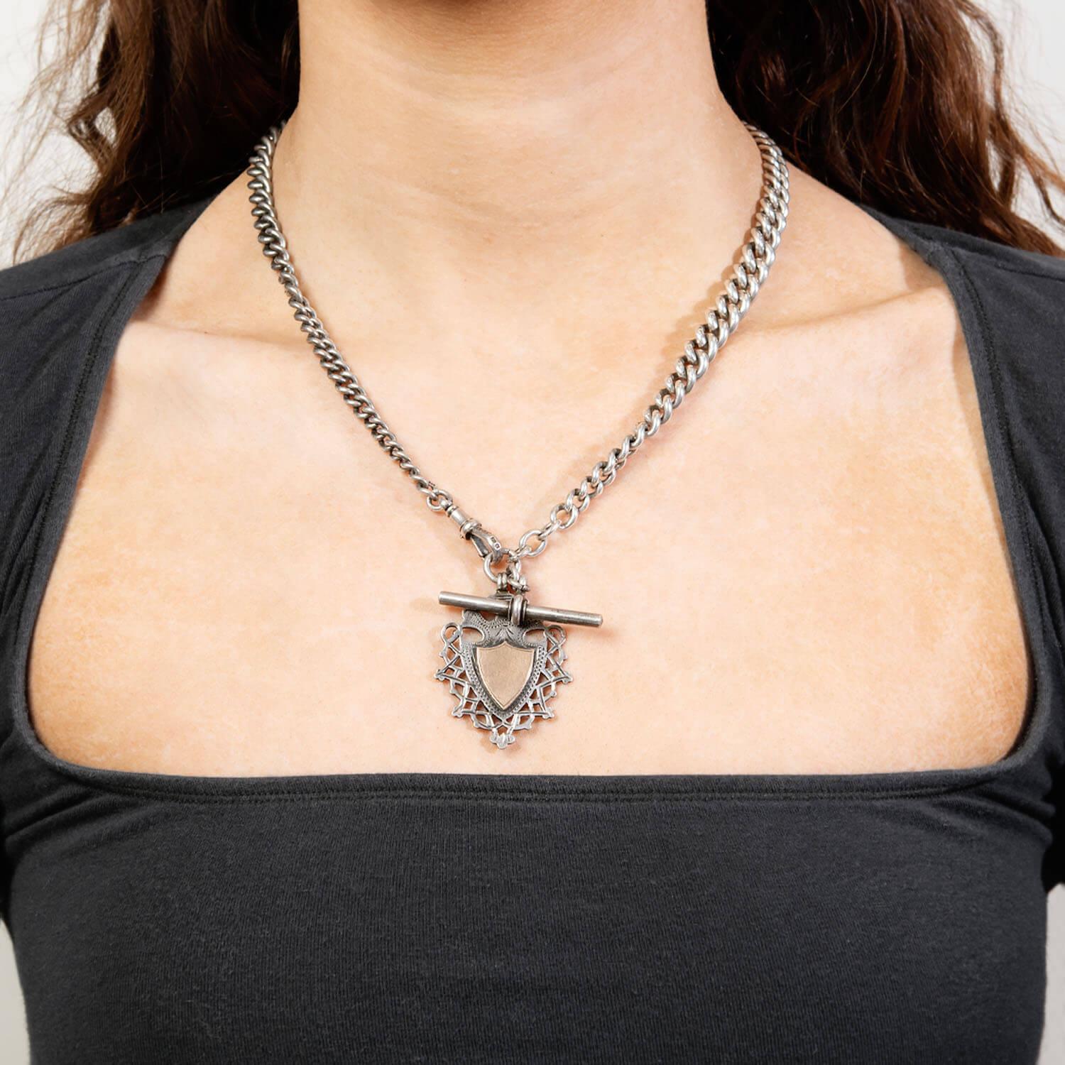 Victorian English 9k/Sterling Silver Medallion Pendant Necklace