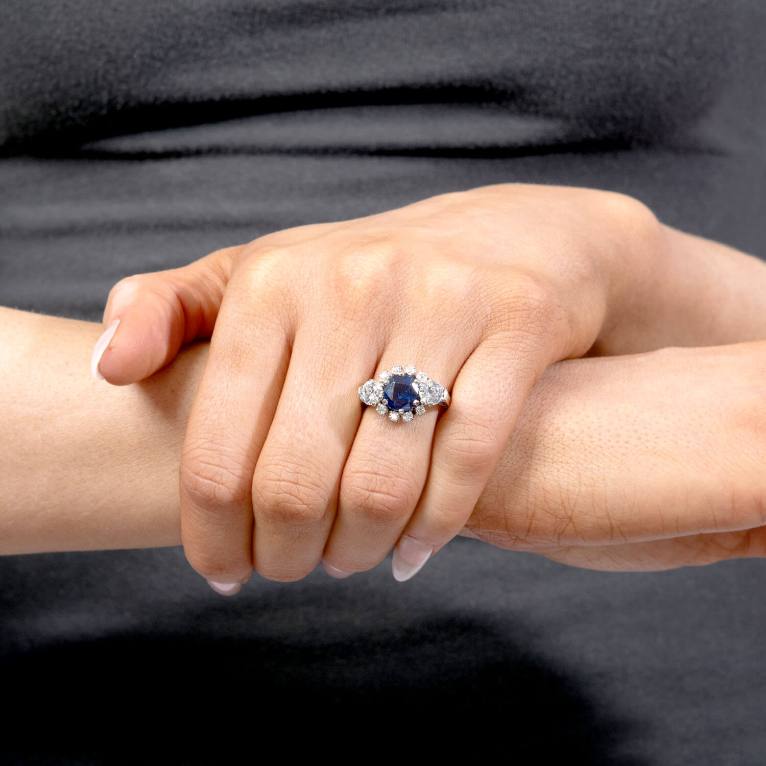 Art Deco 14k AGL Sapphire and Diamond Ring