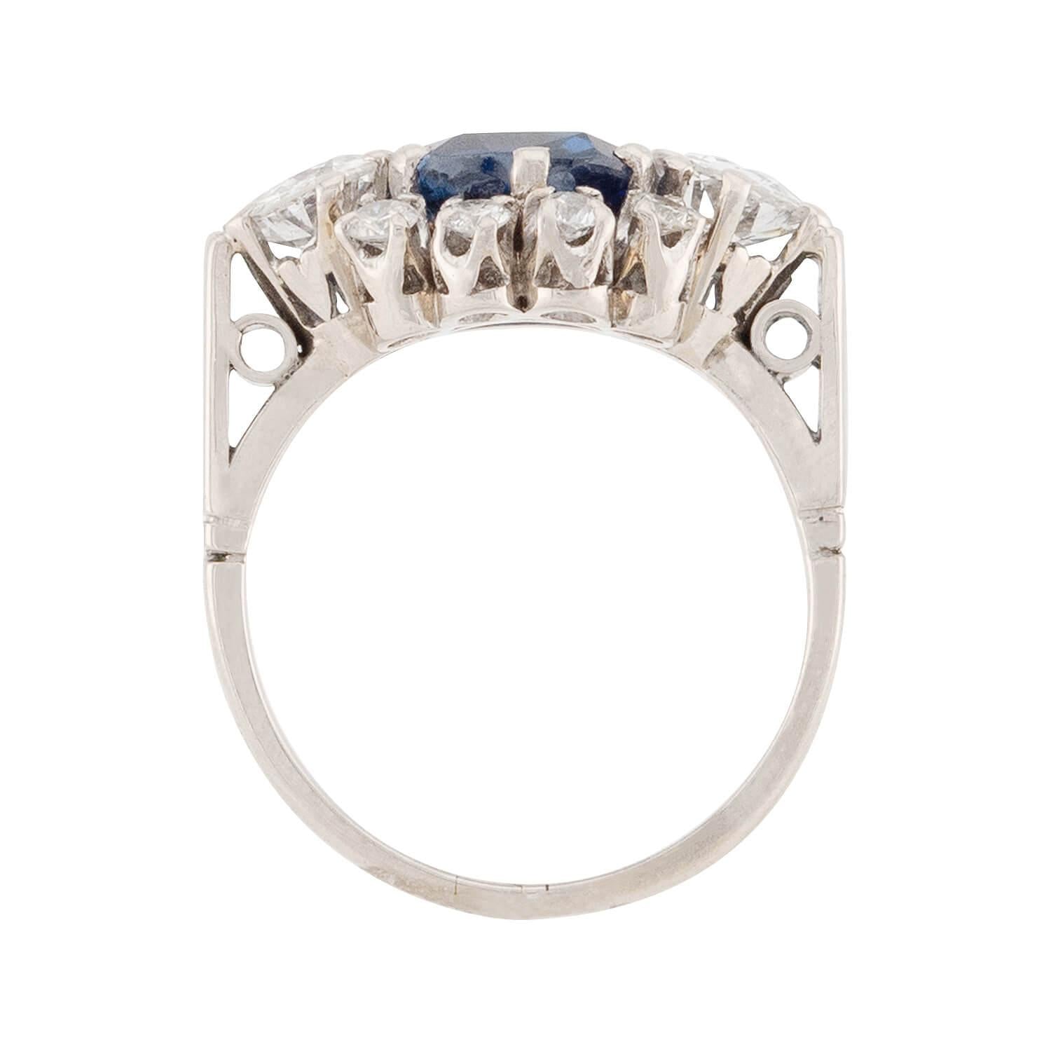 Art Deco 14k AGL Sapphire and Diamond Ring