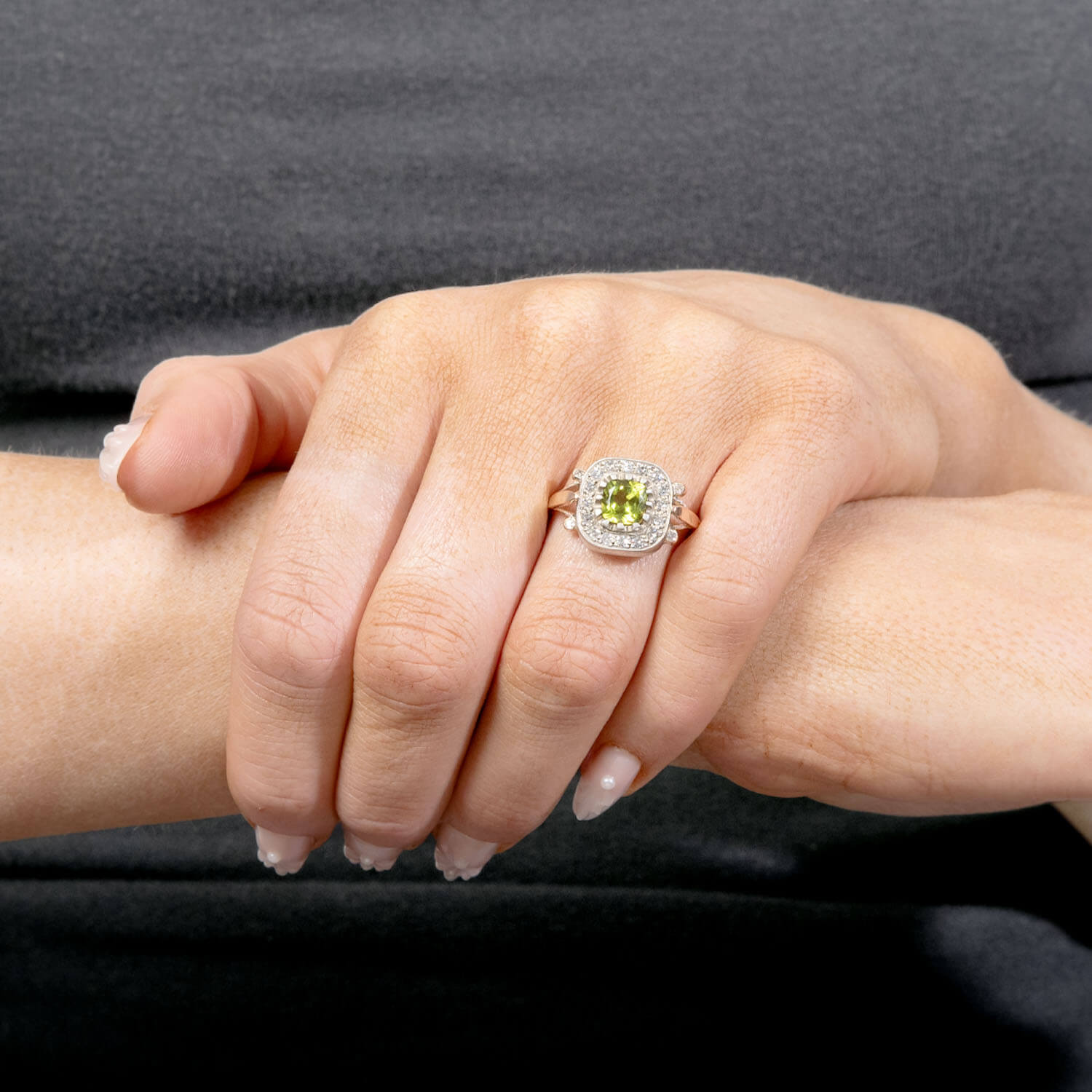 Victorian 14k/Sterling Silver Peridot and Diamond Halo Ring