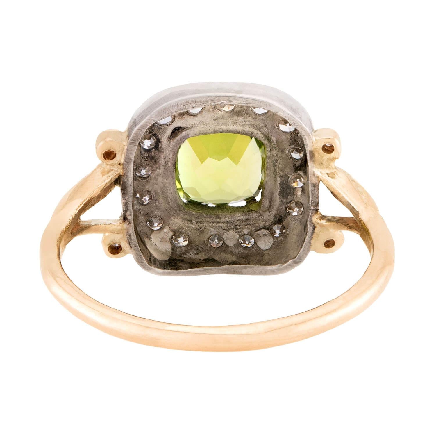 Victorian 14k/Sterling Silver Peridot and Diamond Halo Ring
