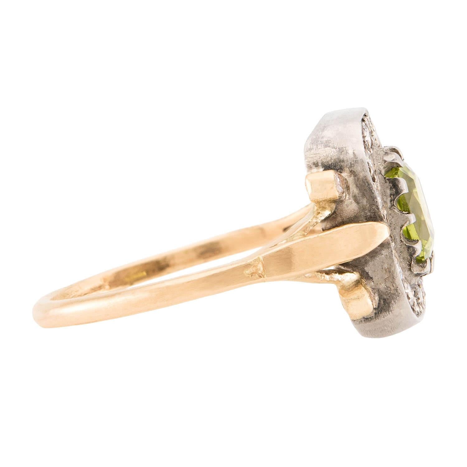 Victorian 14k/Sterling Silver Peridot and Diamond Halo Ring