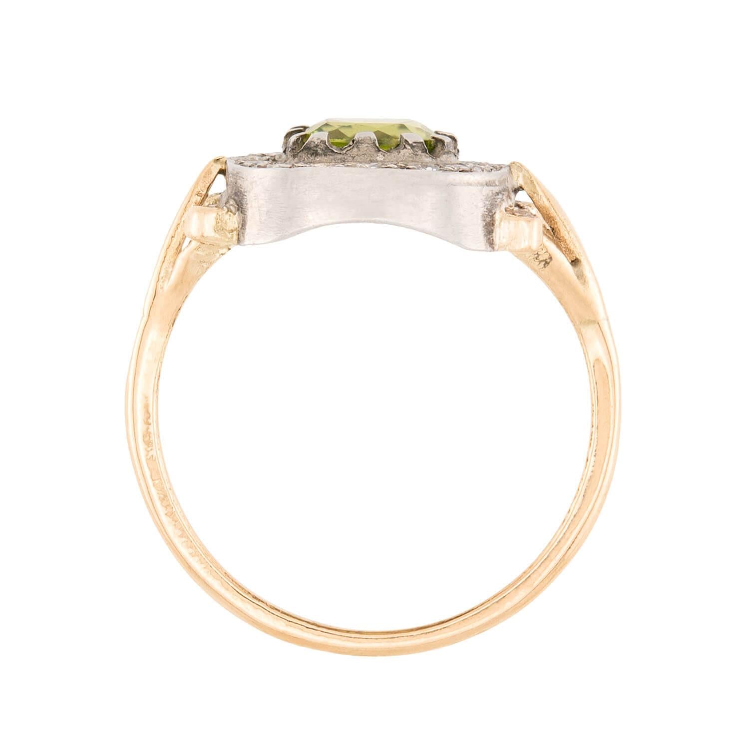Victorian 14k/Sterling Silver Peridot and Diamond Halo Ring