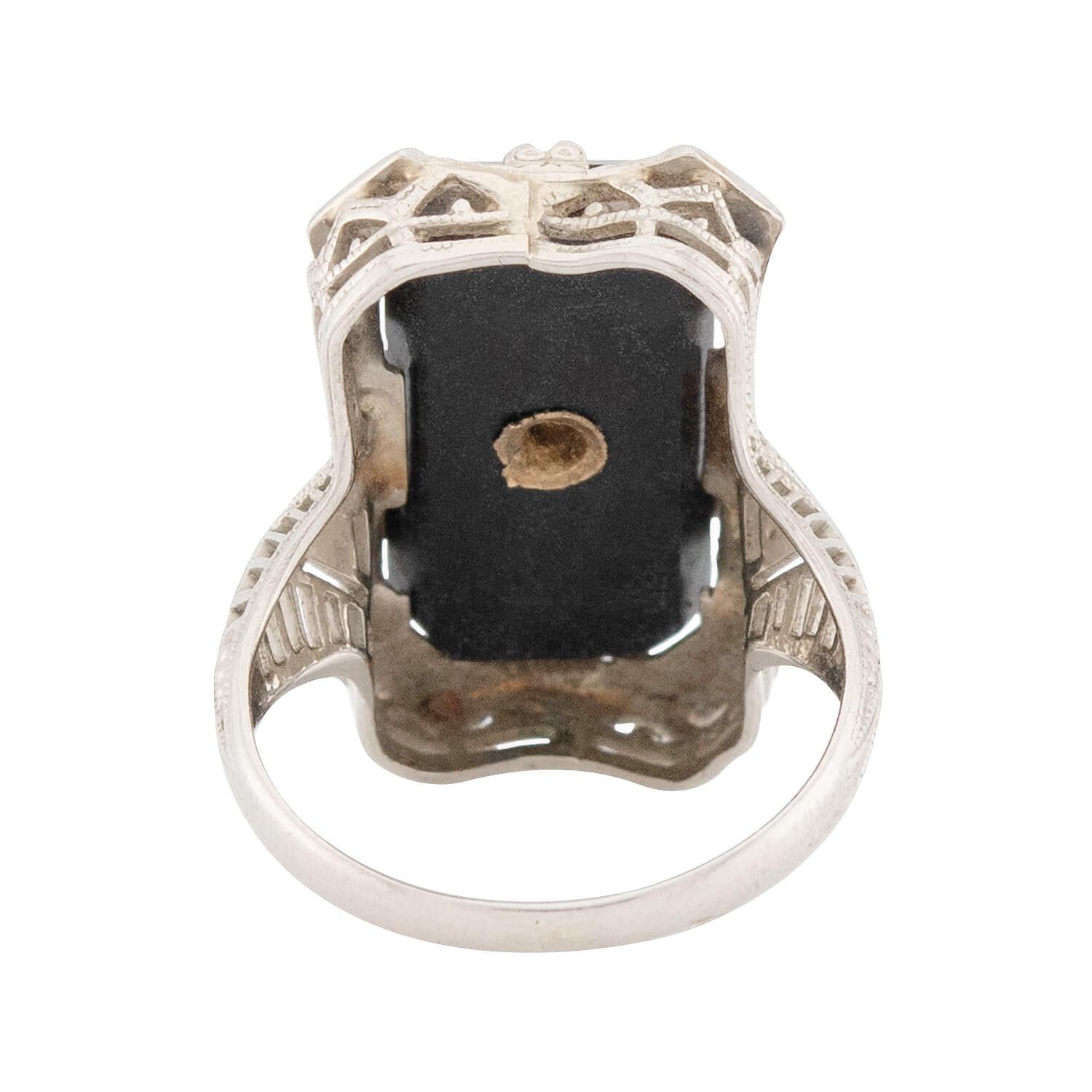 Art Deco 14k Onyx and Diamond Filigree Ring