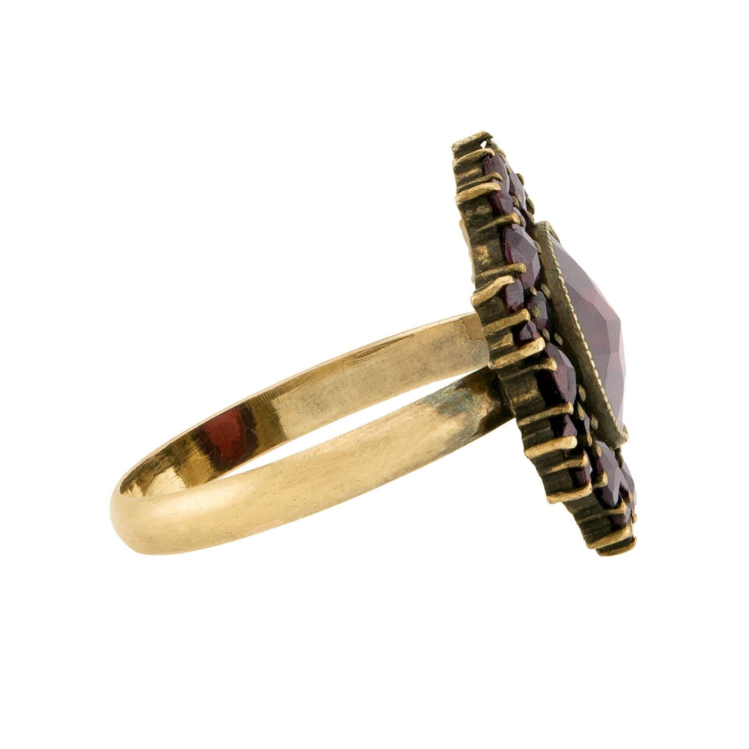 Art Deco Czechoslovakian 14k Garnet Cluster Ring