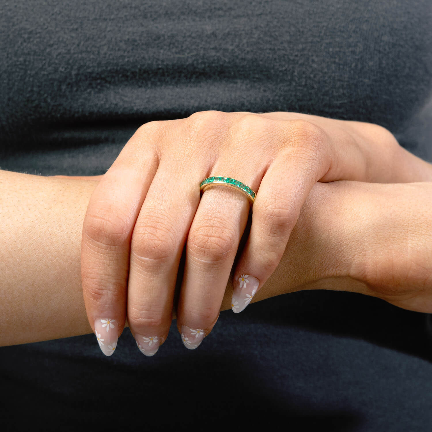 OGI Estate 18k Emerald Half Band