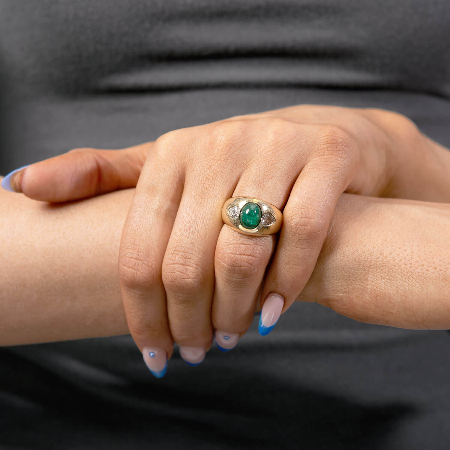 Retro 18k Emerald and Diamond Flush Mount Ring