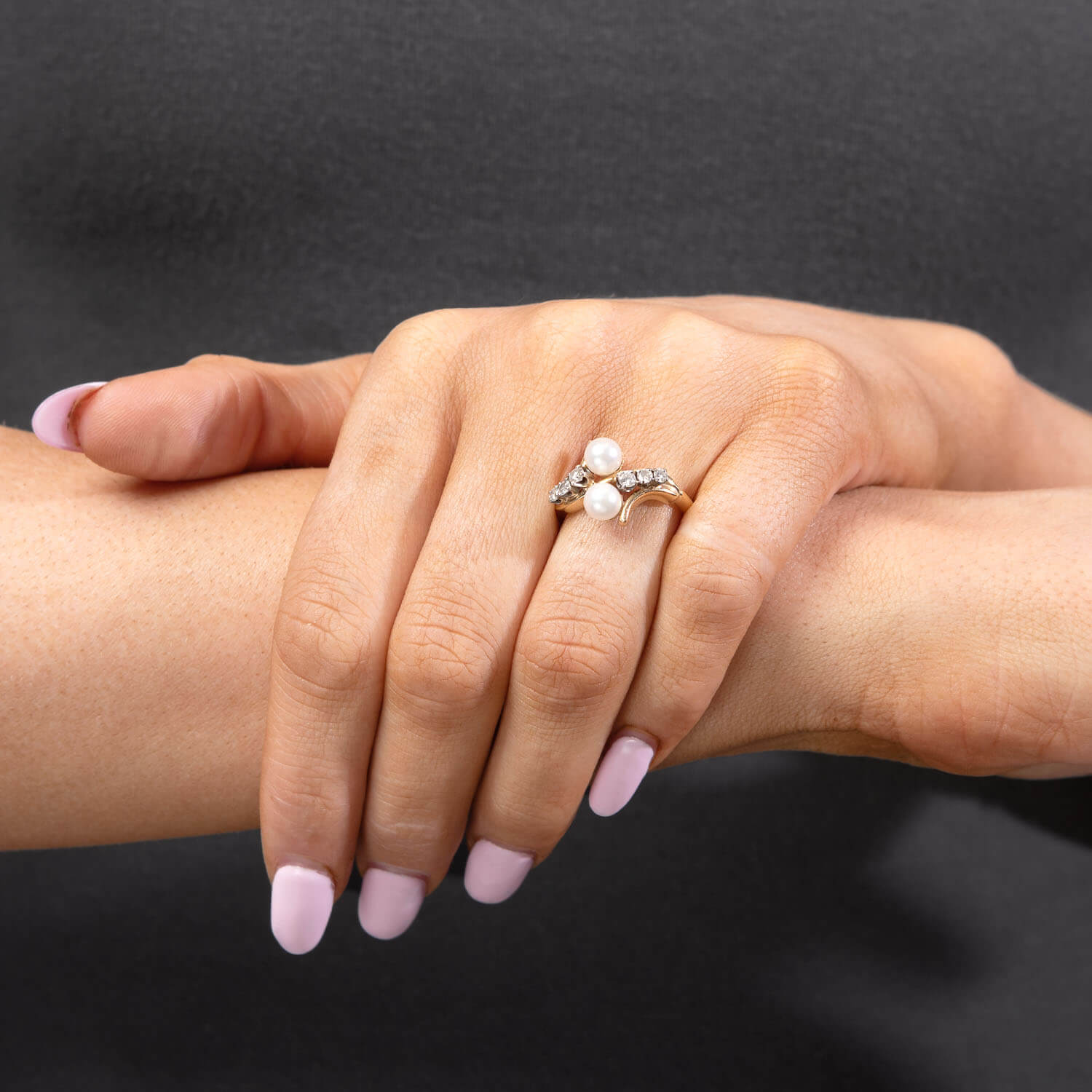 BROGAN Vintage 14k Pearl and Diamond Moi et Toi Ring