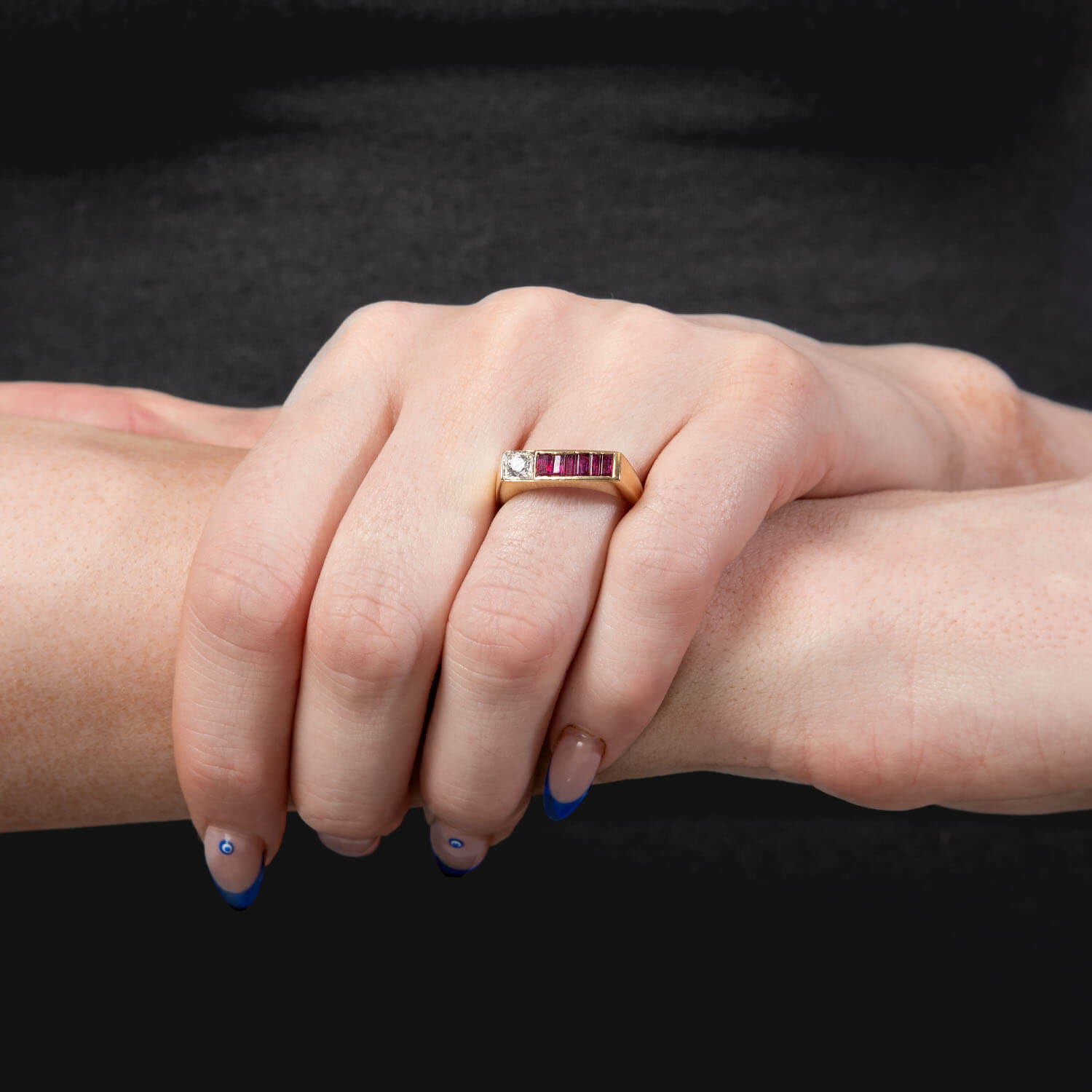 Retro 14k Diamond and Ruby Ring