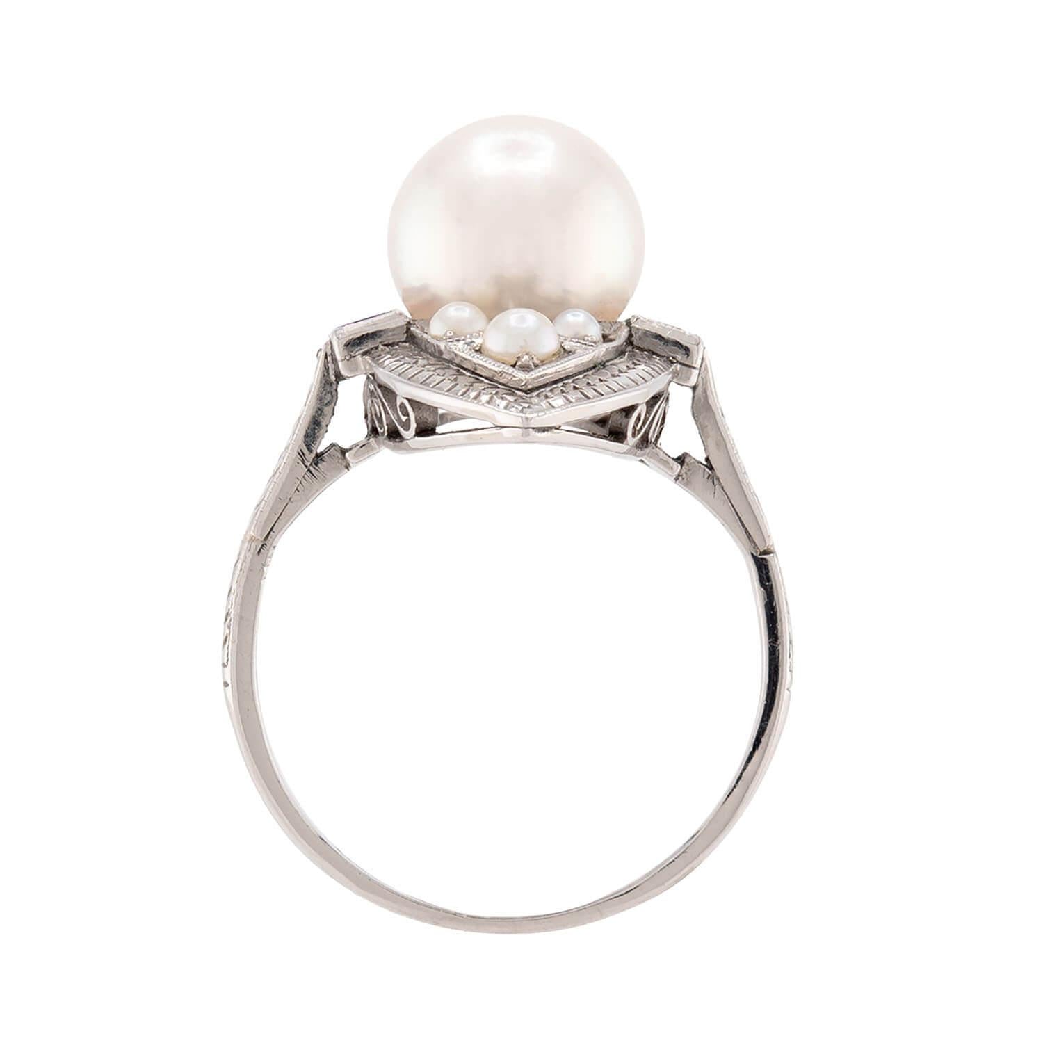 SCHNELWAR & SONS, J Art Deco 18k Pearl and Sapphire Navette Ring