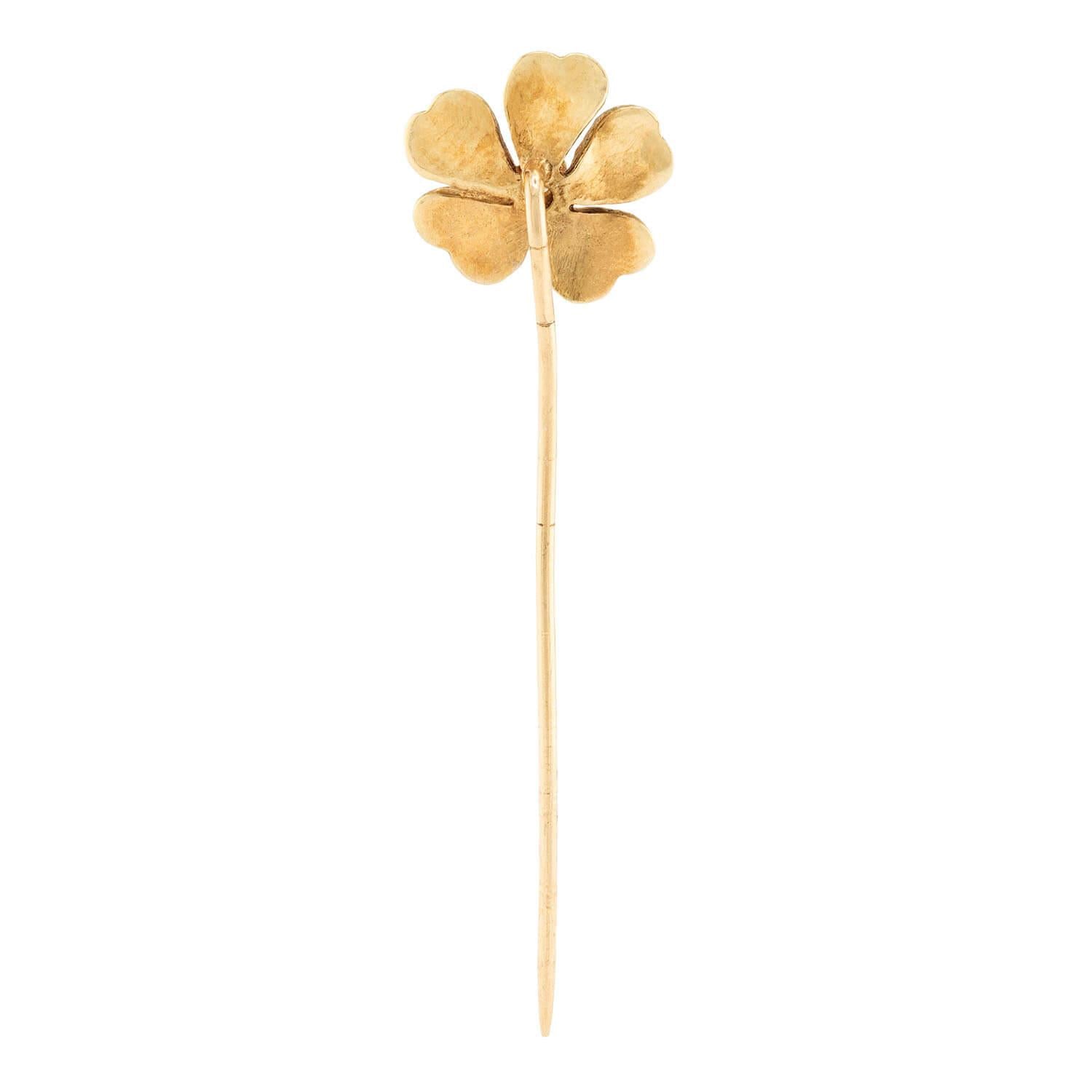 Art Nouveau 14k Diamond and Enamel Flower Stickpin