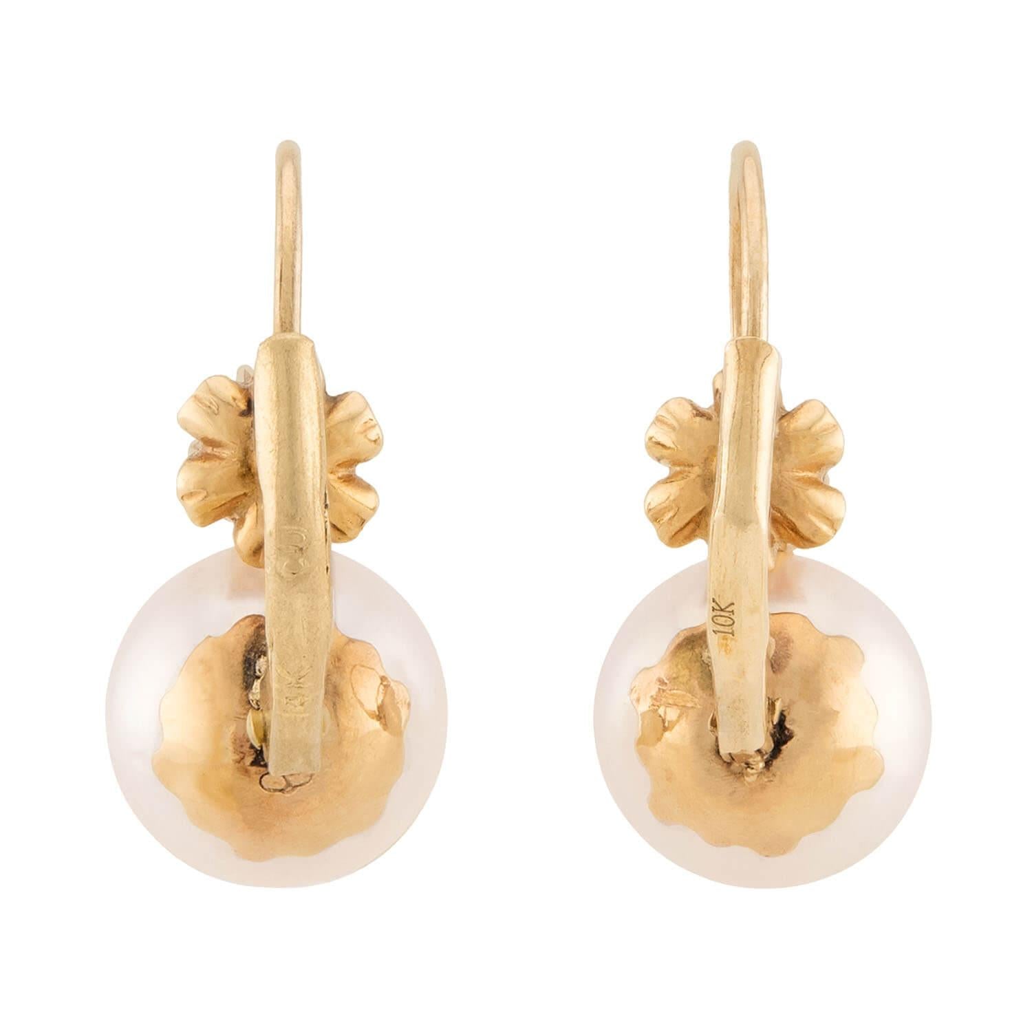 Estate 14k Pearl and Diamond Earrings