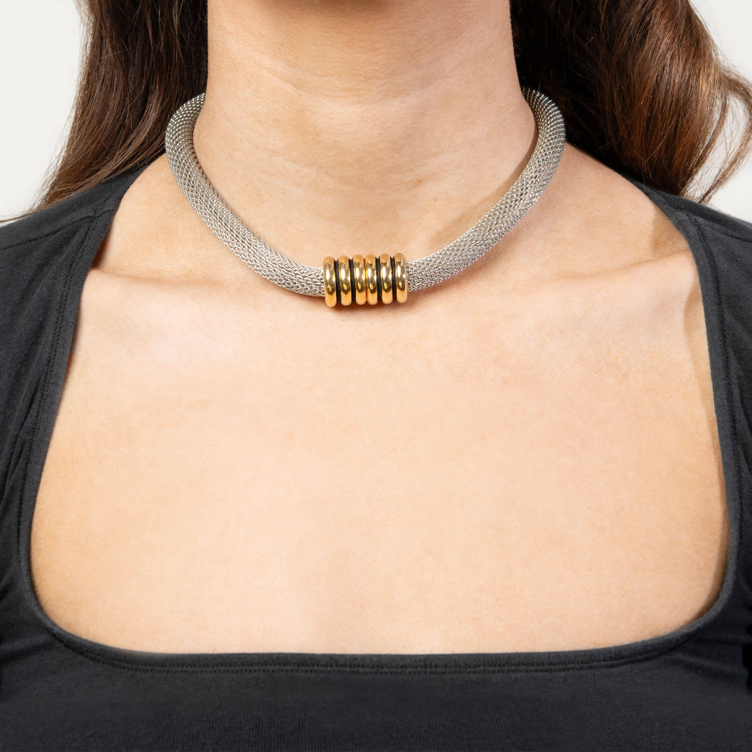 Estate Sterling Silver/18k Mesh Choker