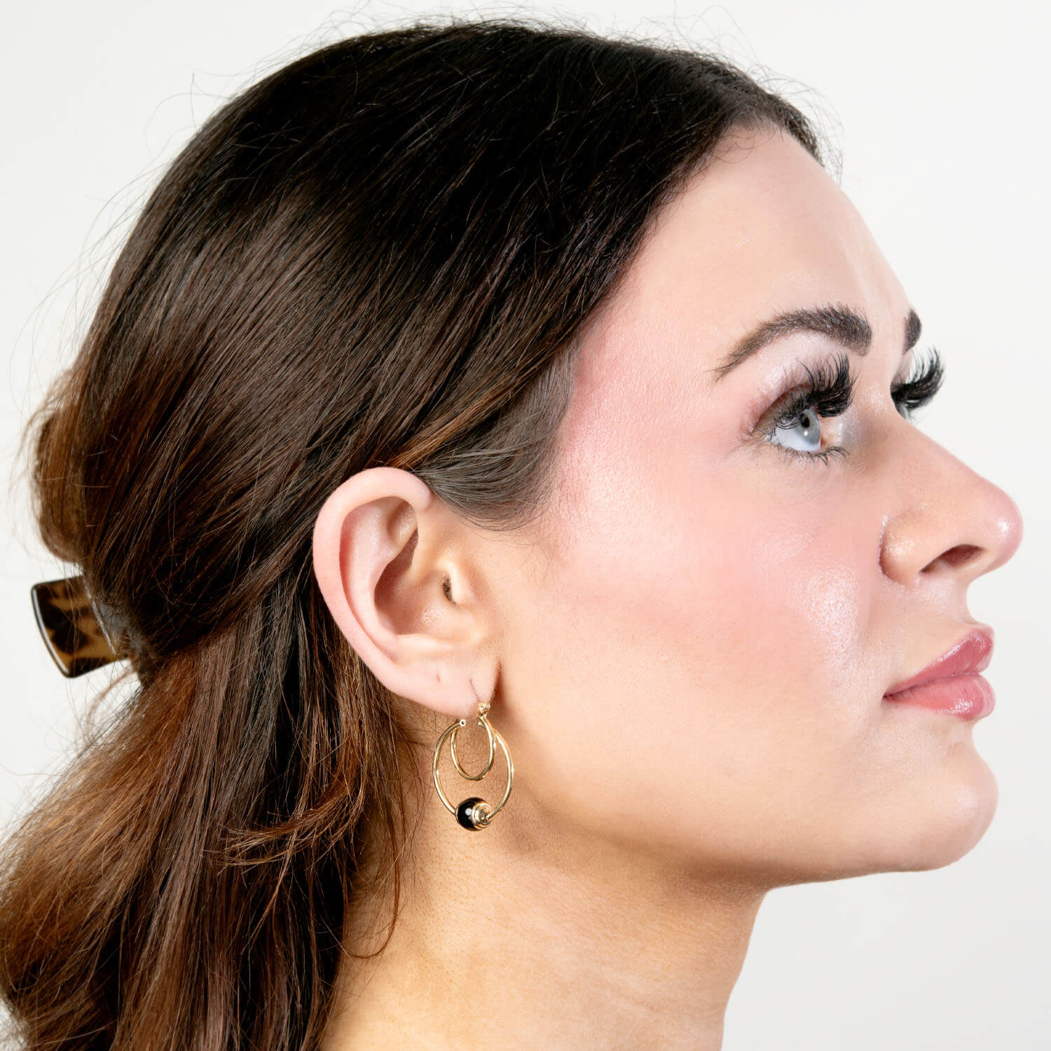 Estate 14k Onyx Double Hoop Earrings