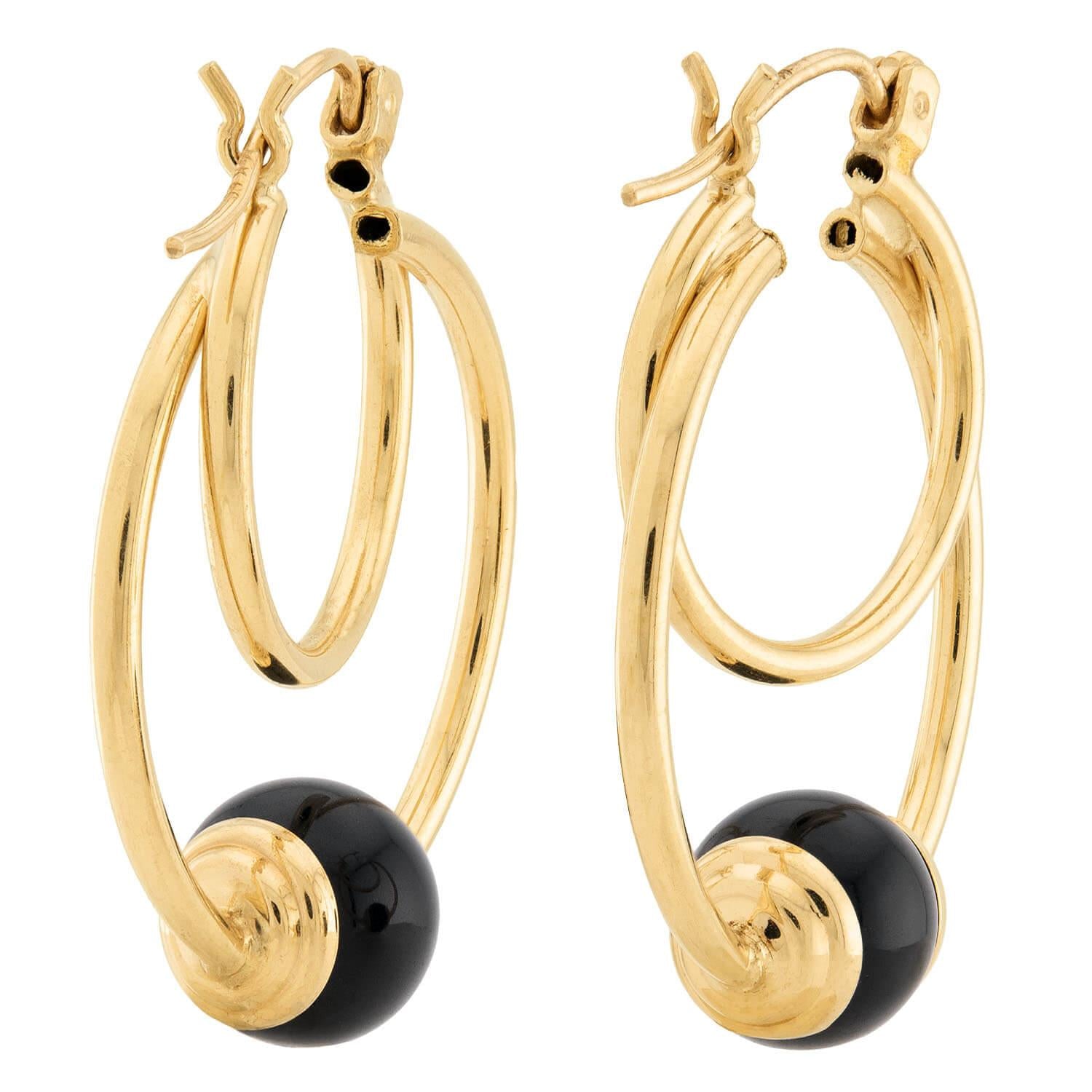 Estate 14k Onyx Double Hoop Earrings