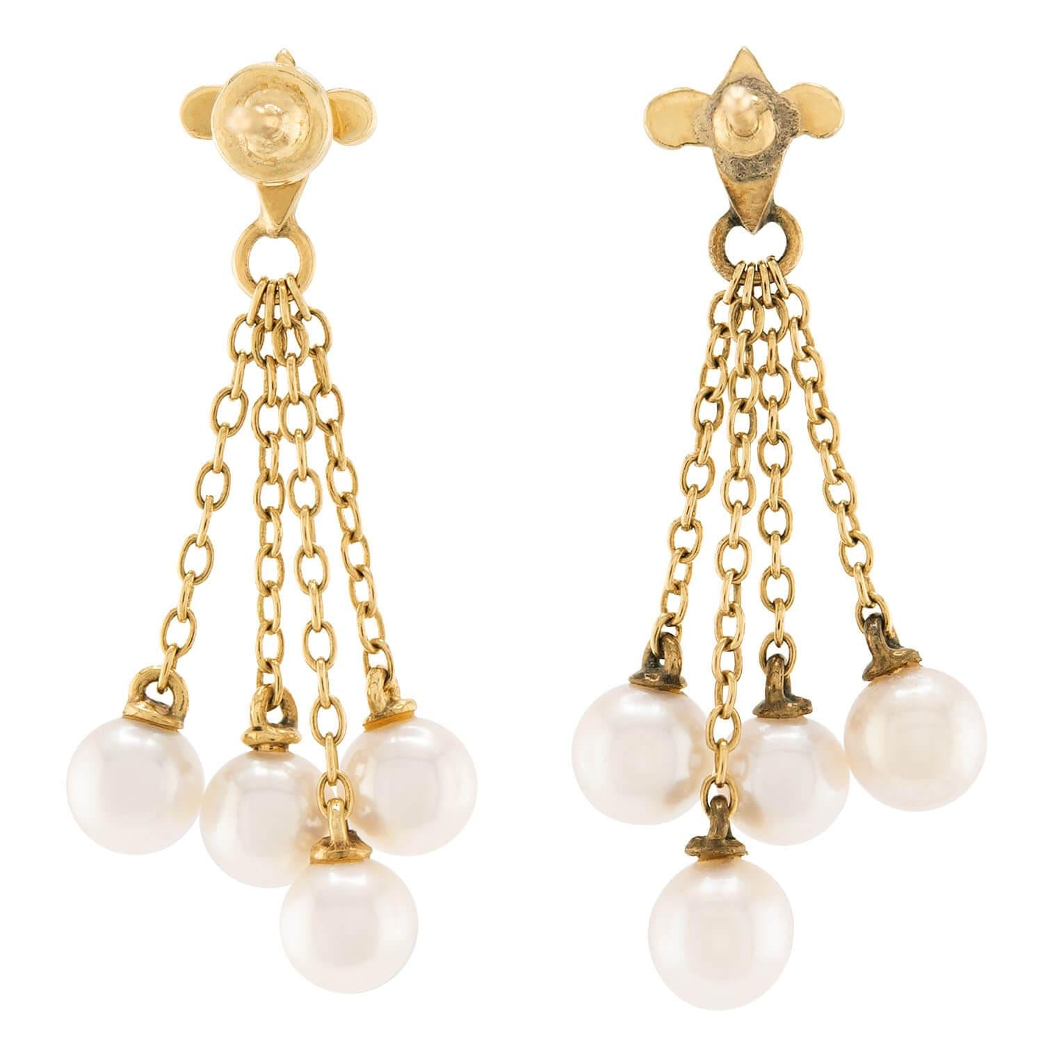 Estate 14k Pearl Chain Earrings