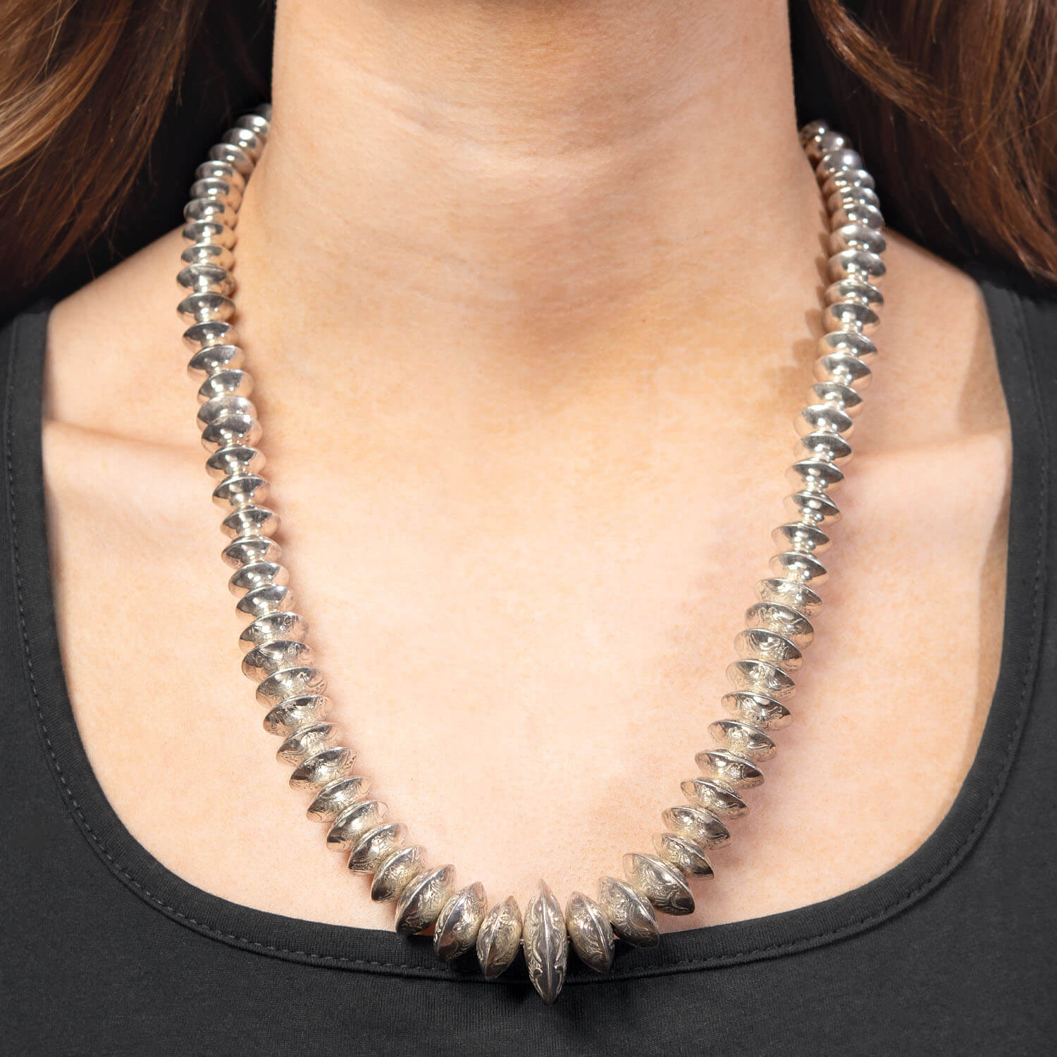 Vintage Native American Sterling Silver Conch Bead Necklace
